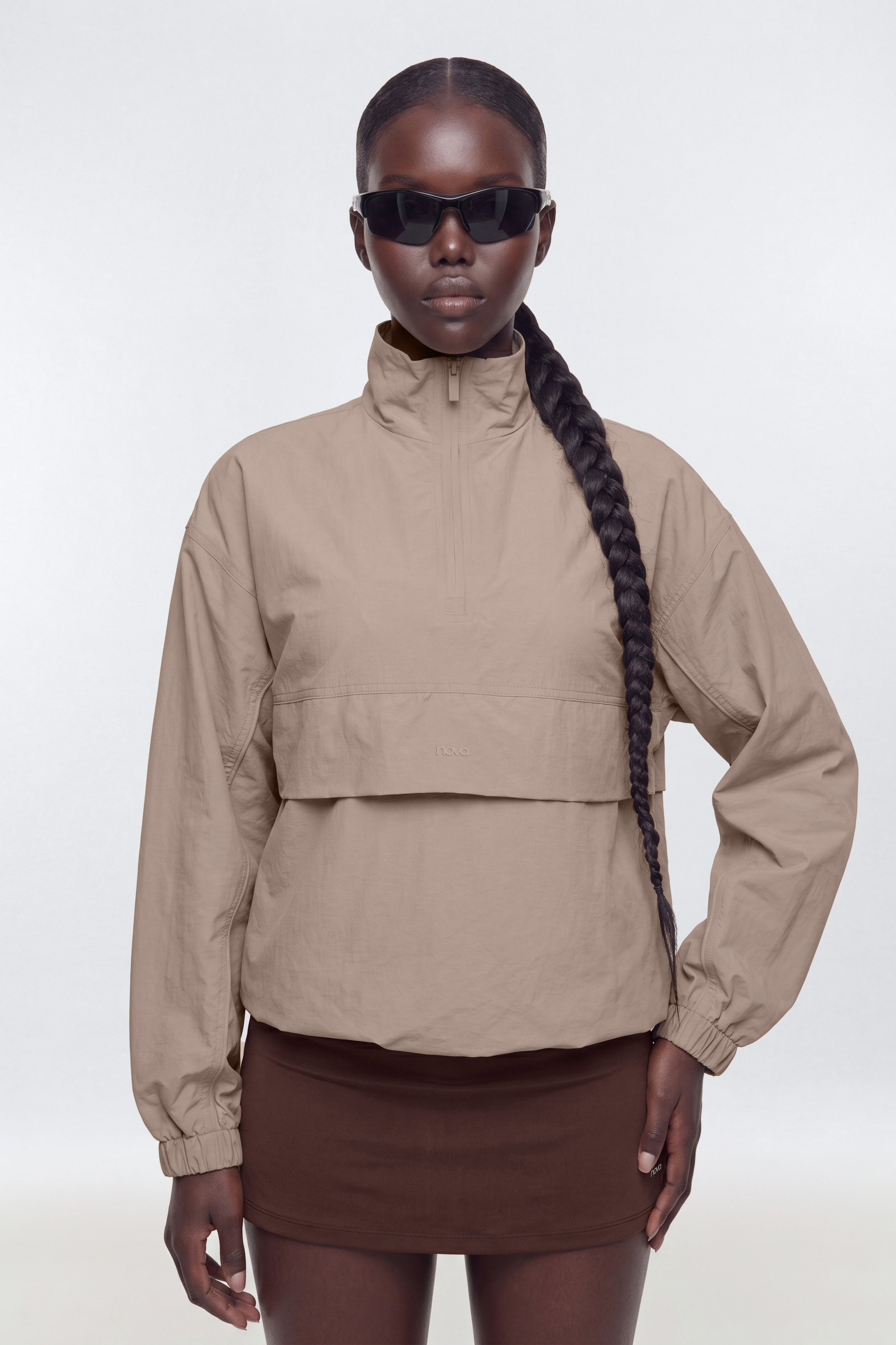 CoreNylon Mock Neck Half Zip Track Jacket - Taupe