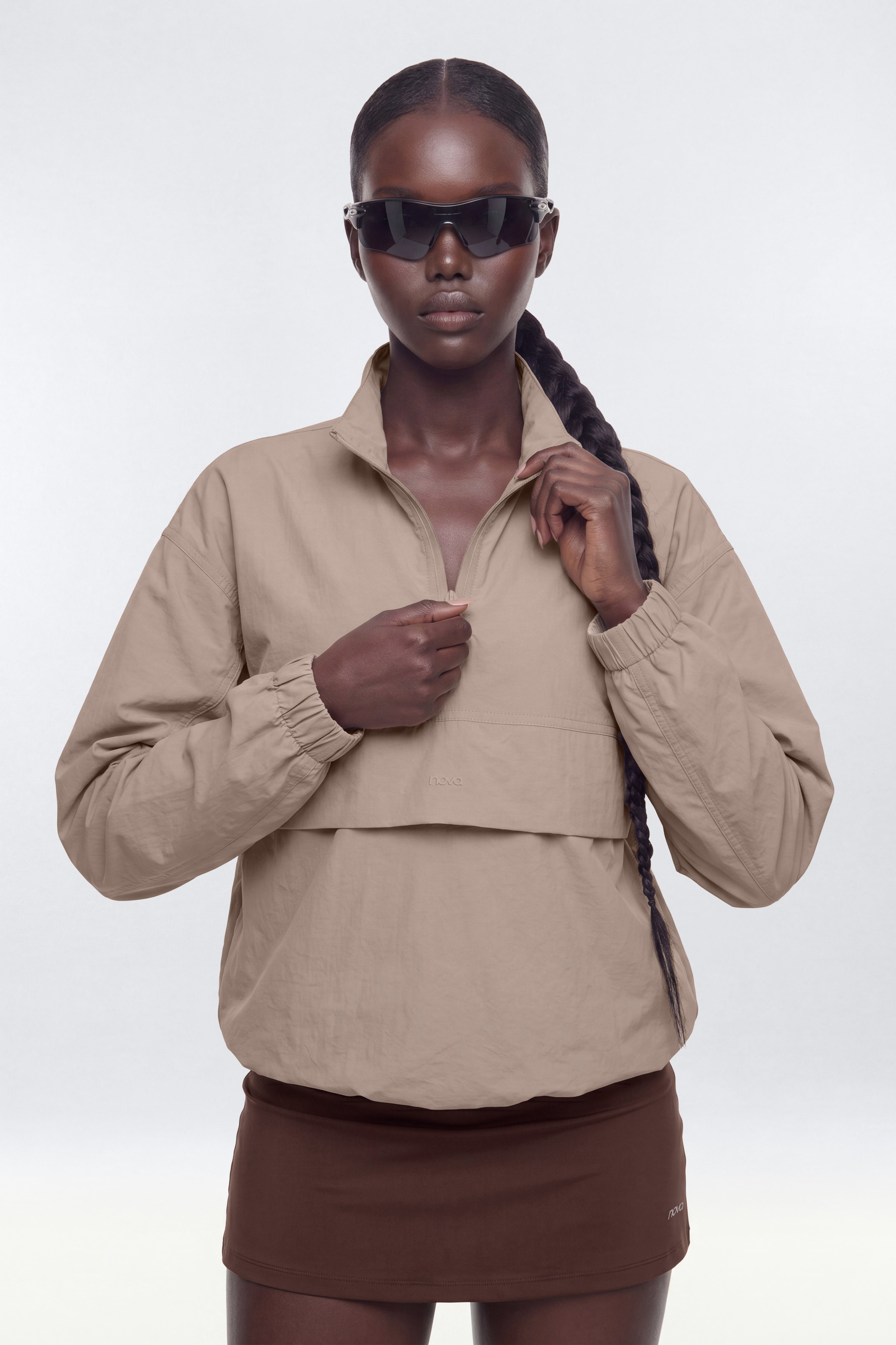 CoreNylon Mock Neck Half Zip Track Jacket - Taupe