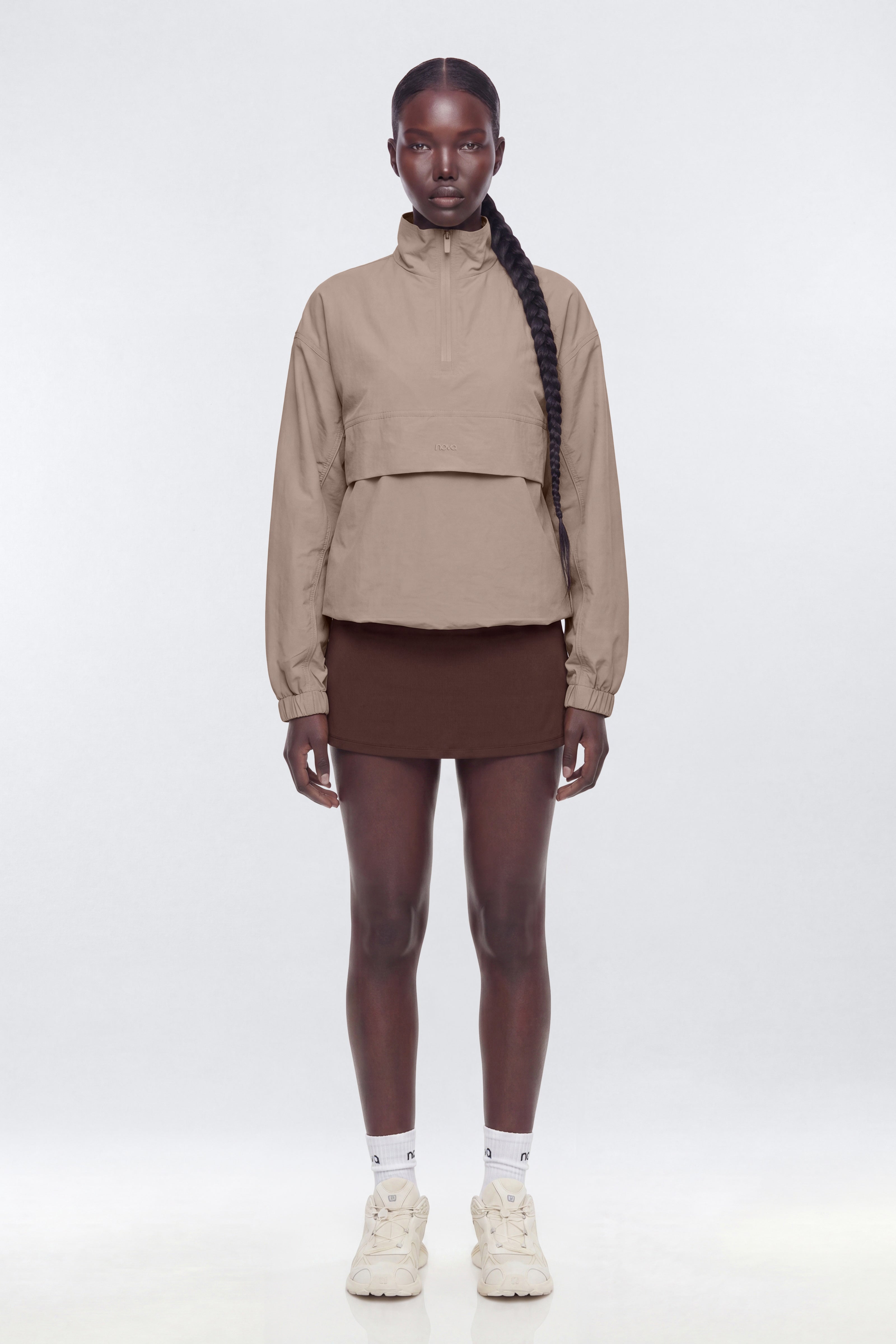 CoreNylon Mock Neck Half Zip Track Jacket - Taupe
