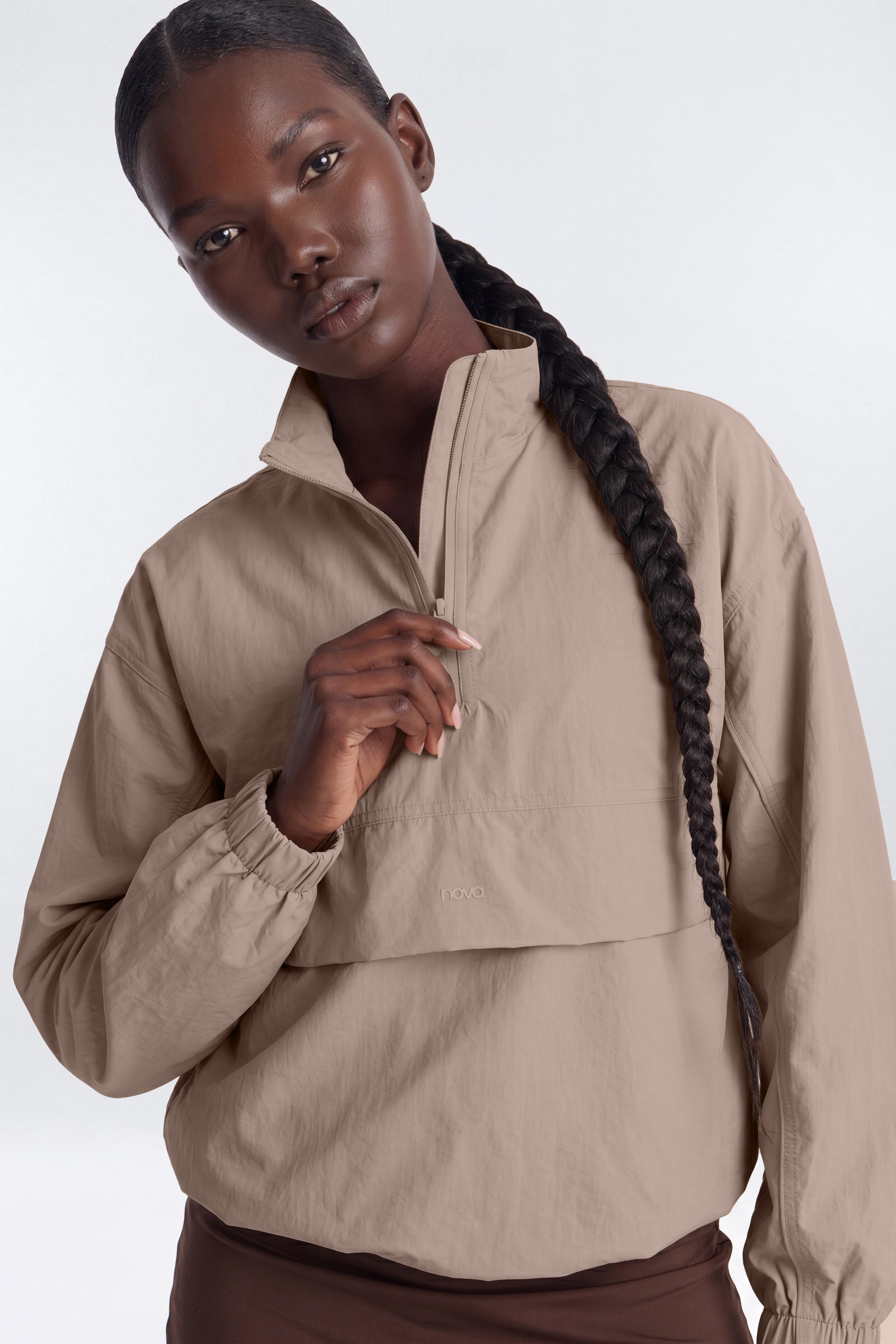 CoreNylon Mock Neck Half Zip Track Jacket - Taupe