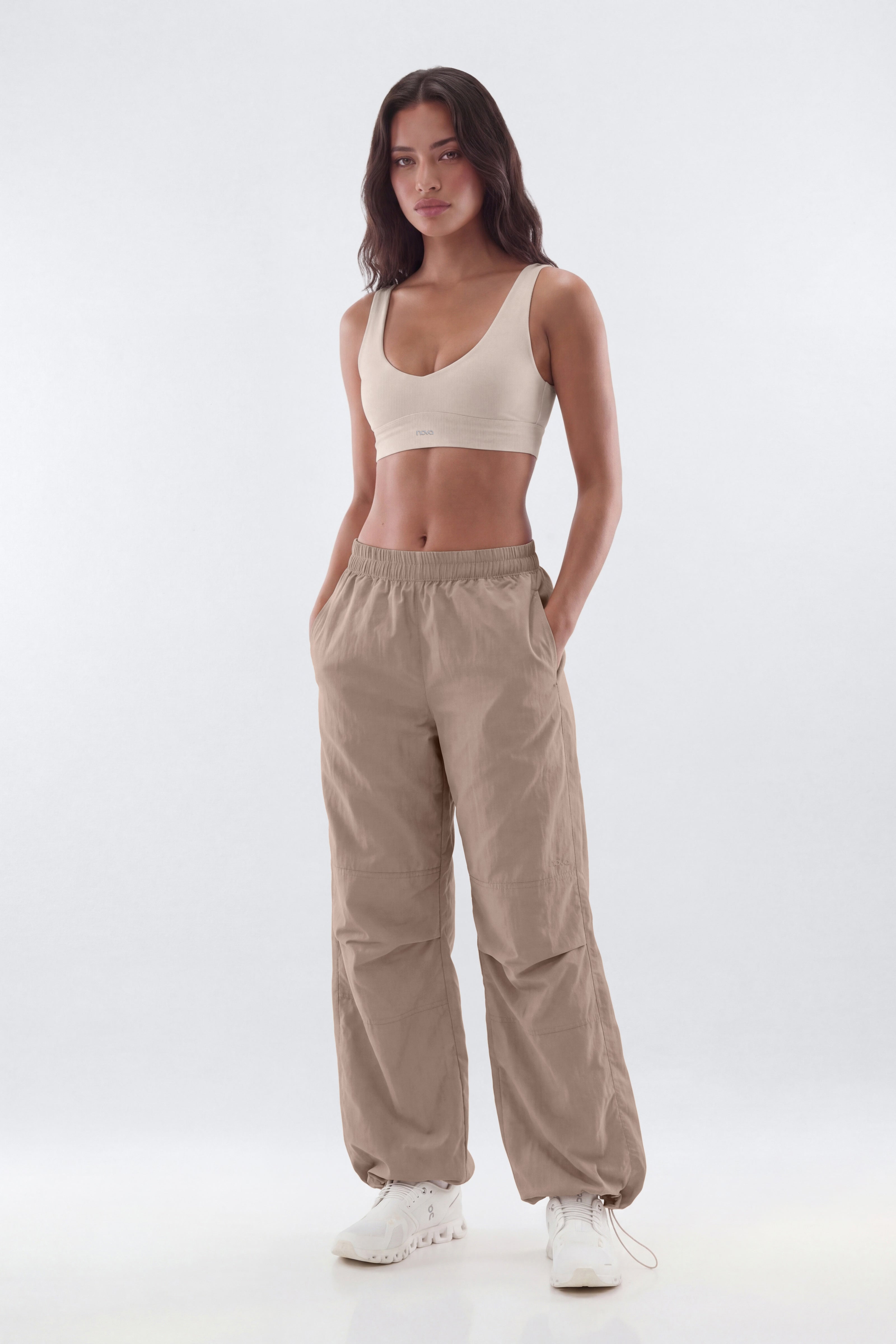 CoreNylon 32″ Wide Leg Track Pant - Taupe