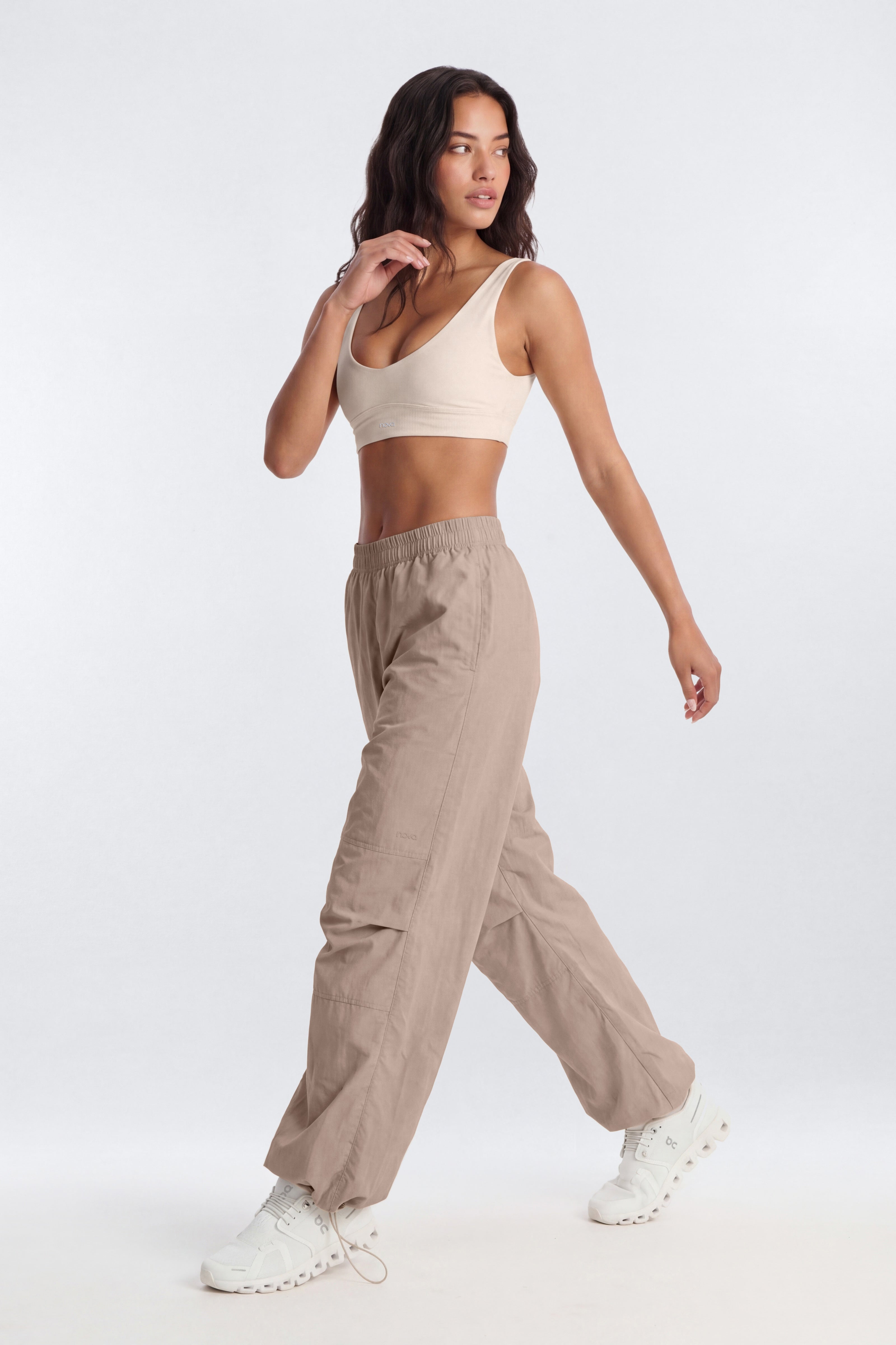 CoreNylon 32″ Wide Leg Track Pant - Taupe