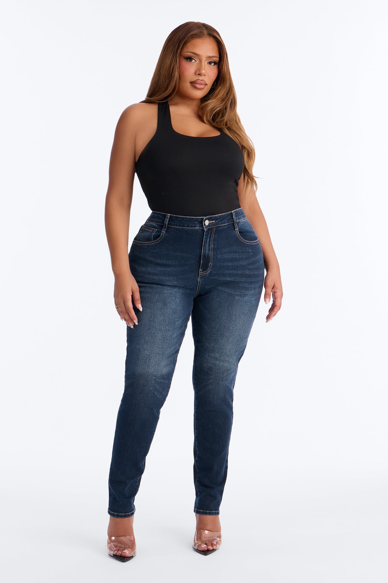 New York Back Slit Stretch Skinny Jeans - Dark Wash image 2