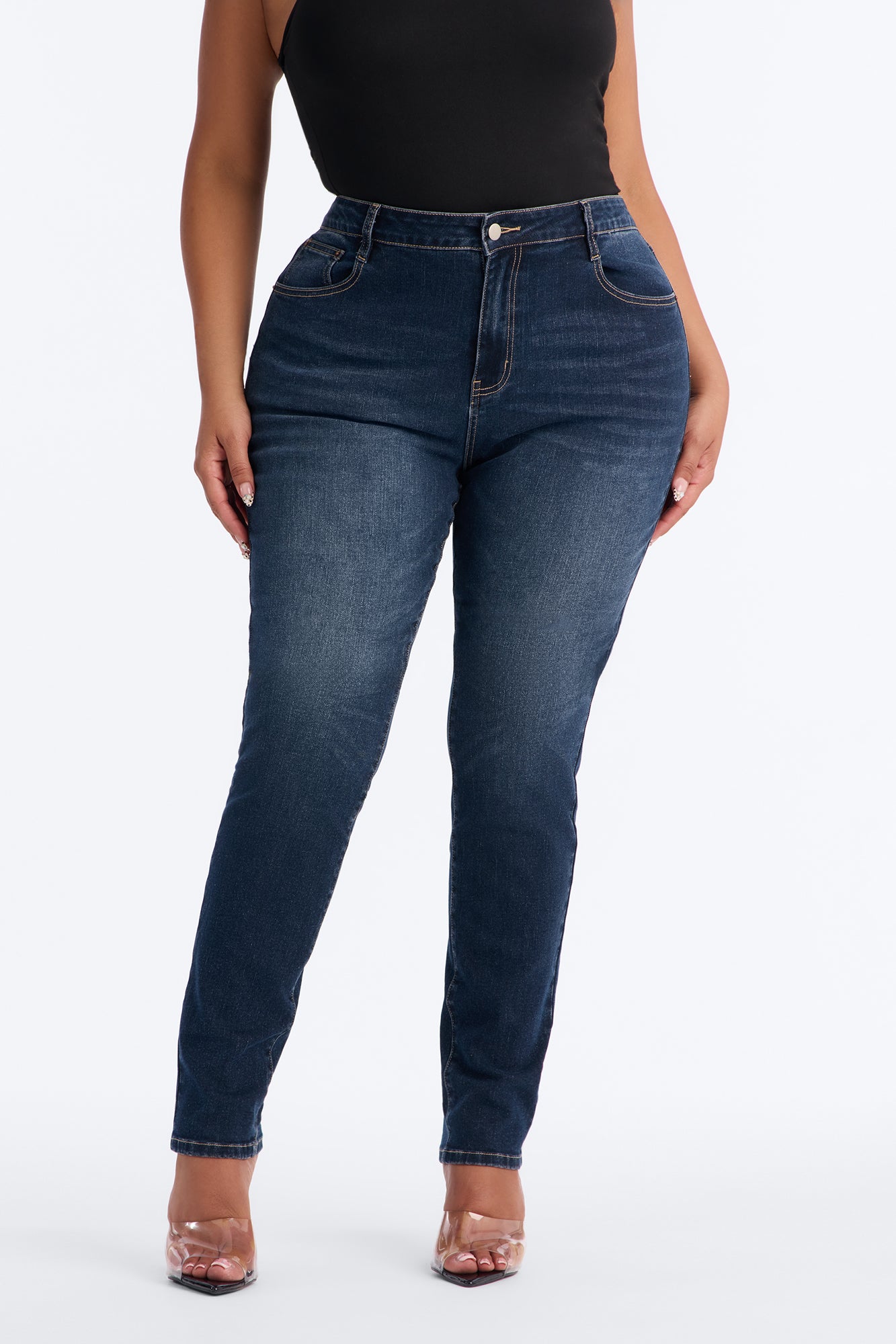 New York Back Slit Stretch Skinny Jeans - Dark Wash image 3