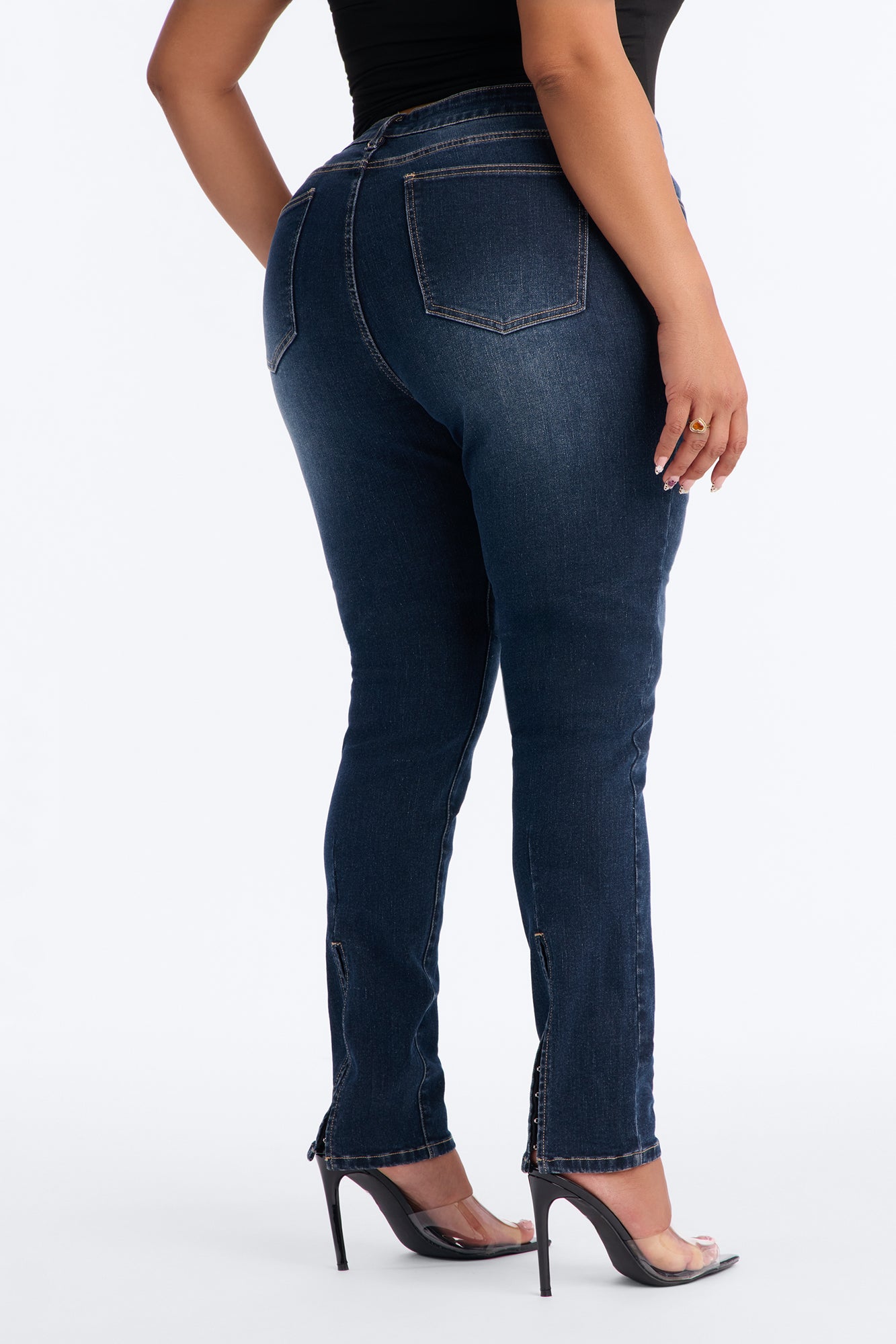 New York Back Slit Stretch Skinny Jeans - Dark Wash image 4