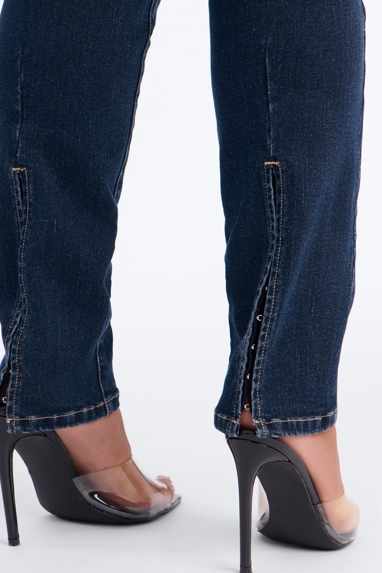 New York Back Slit Stretch Skinny Jeans - Dark Wash