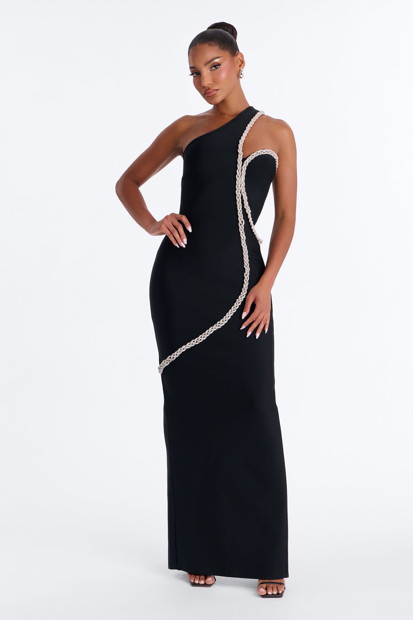 All The Glamour Embellished Bandage Gown - Black