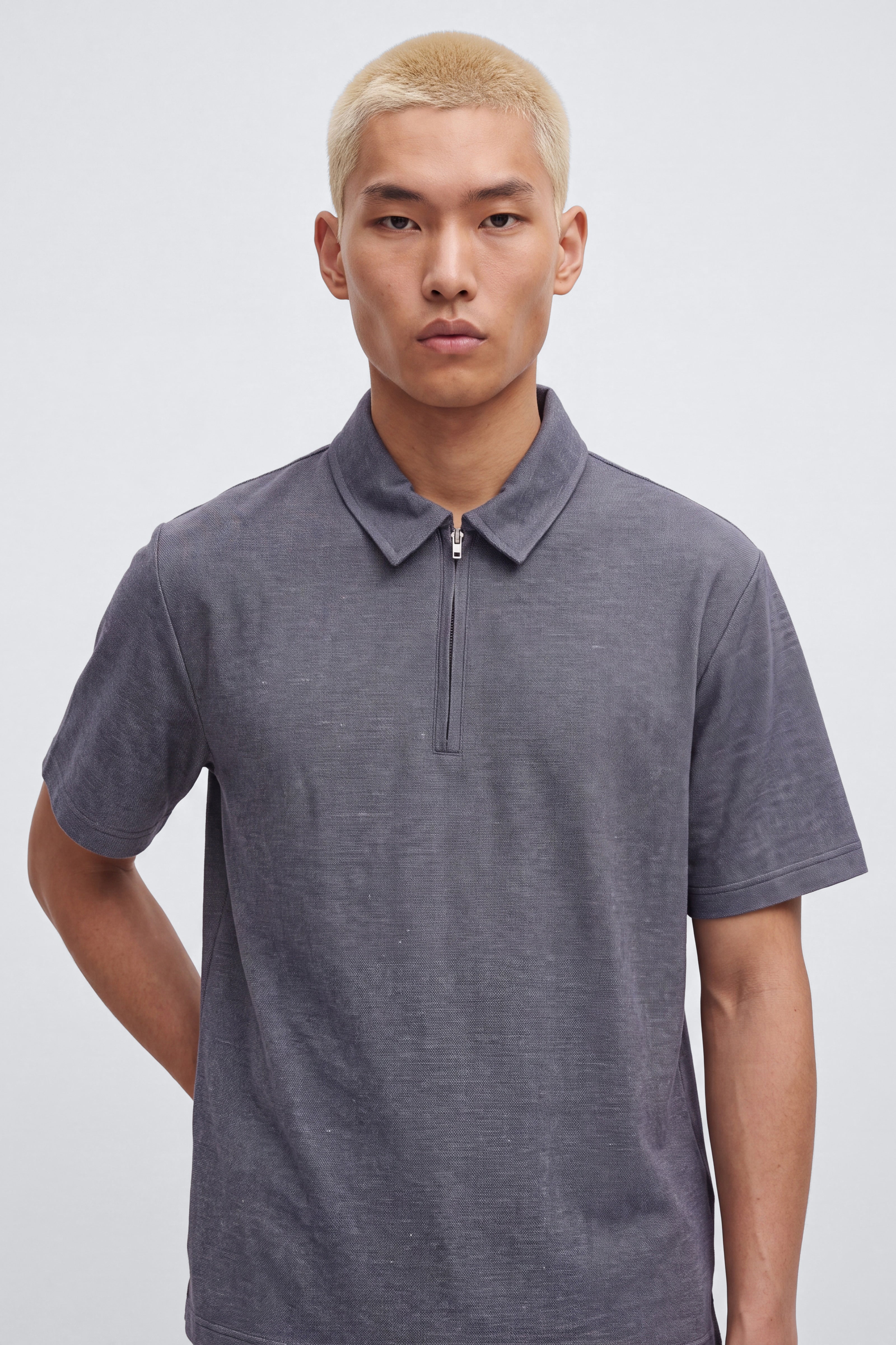 Laurel Linen Quarter Zip Polo - Navy/combo