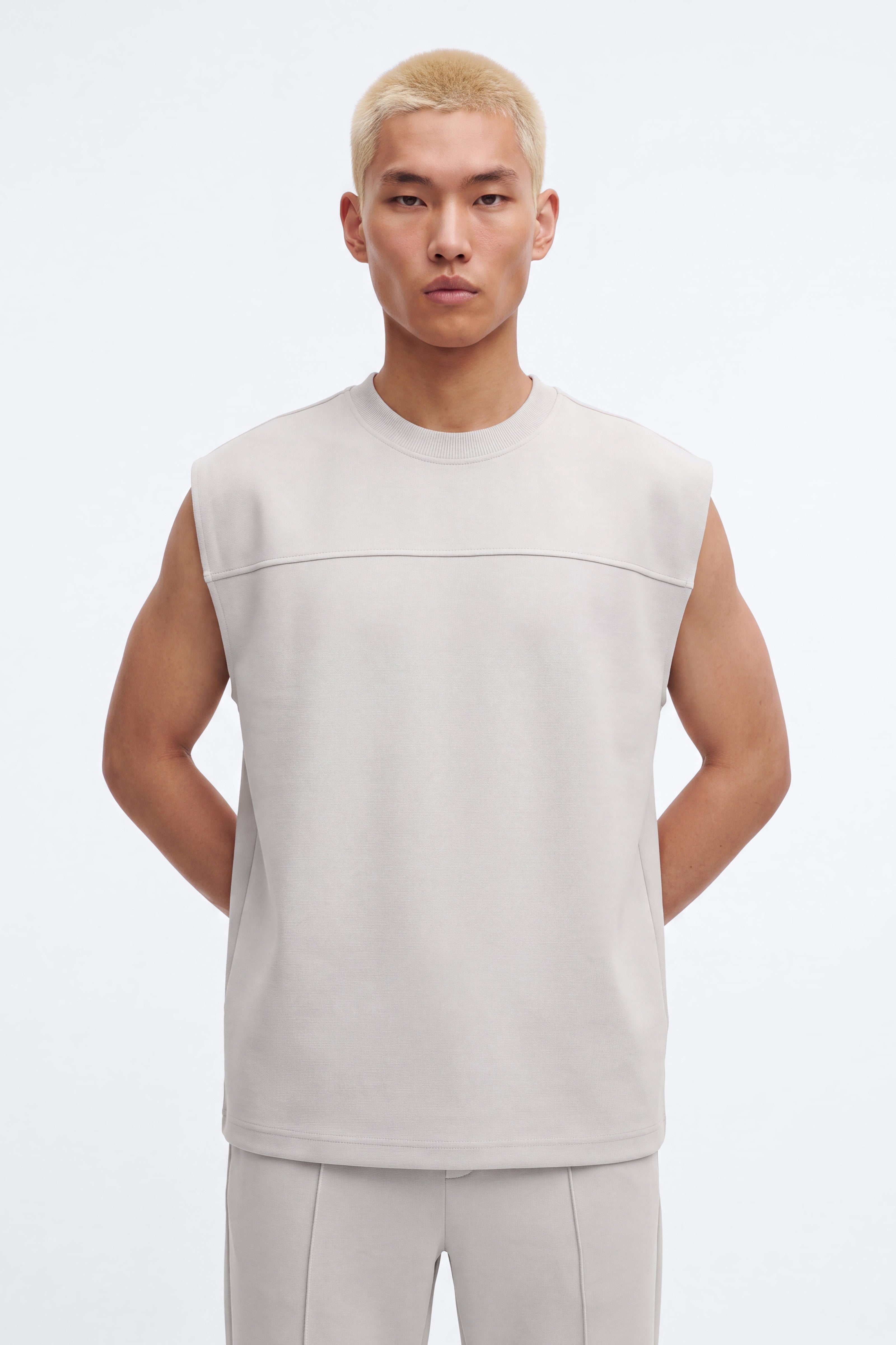 Structured Fleece Muscle Tee - Light Grey