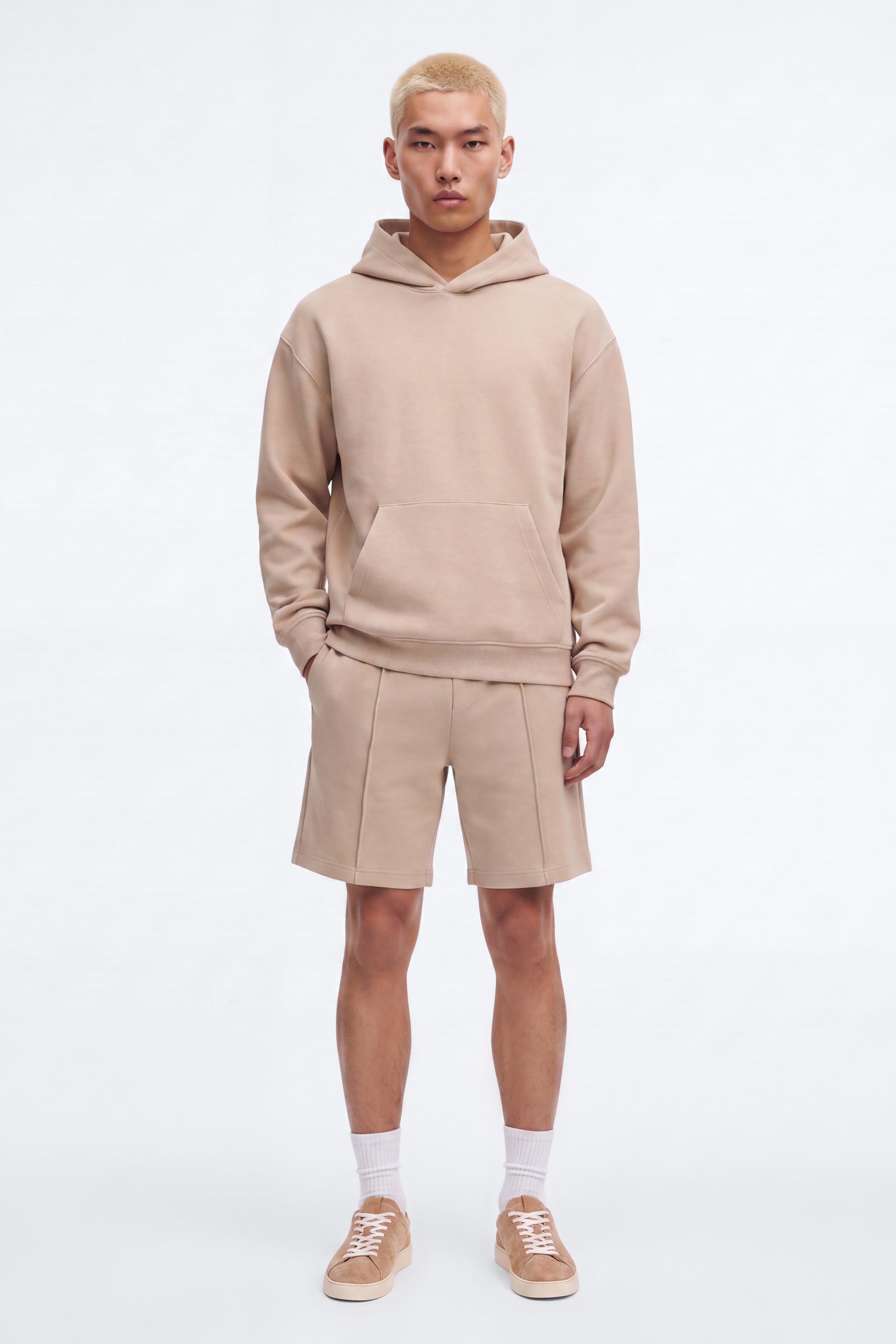 Structured Fleece Pintuck Relaxed Short - Tan