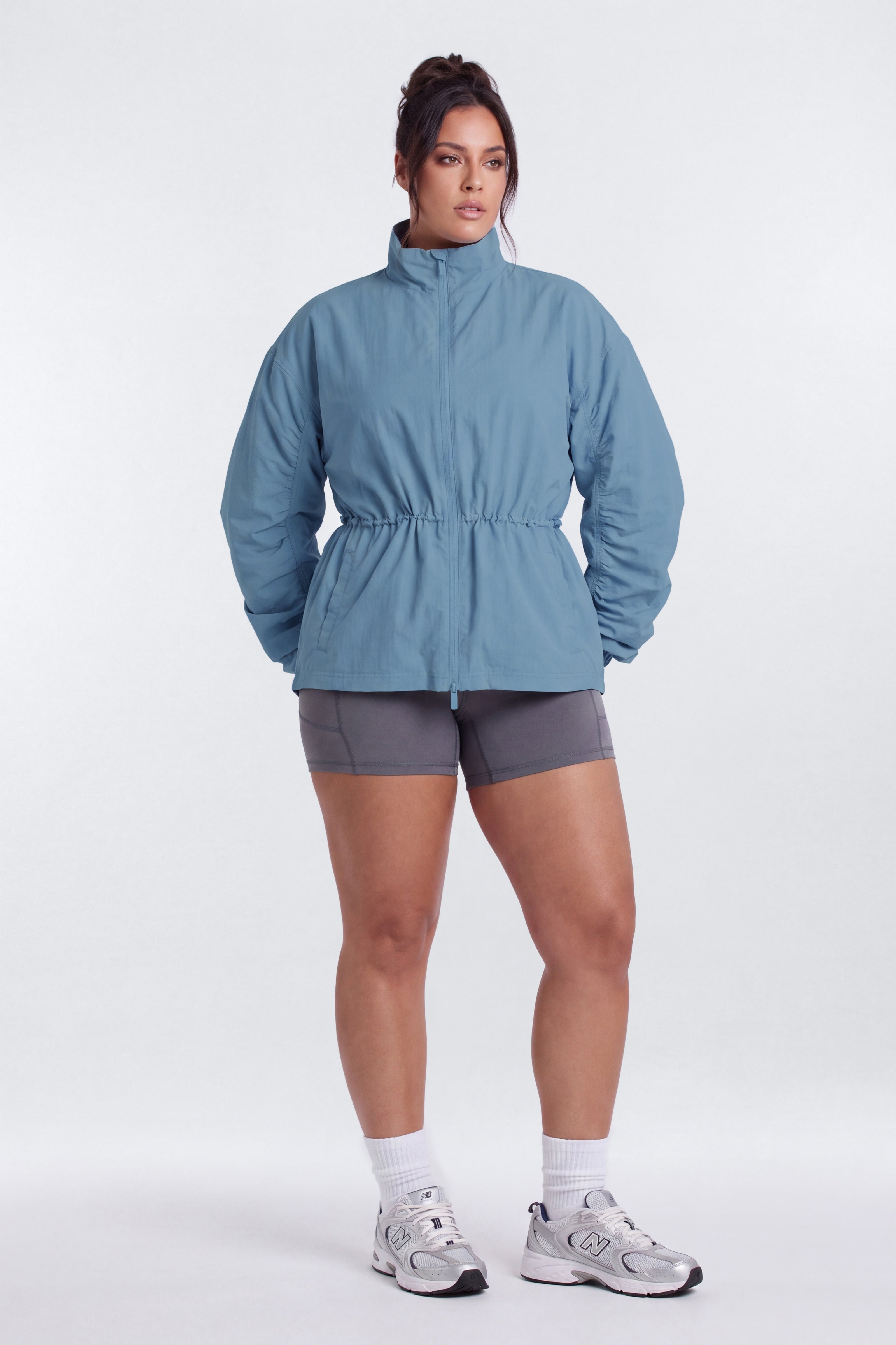 CoreNylon Ruched Mock Neck Jacket - Soft Indigo