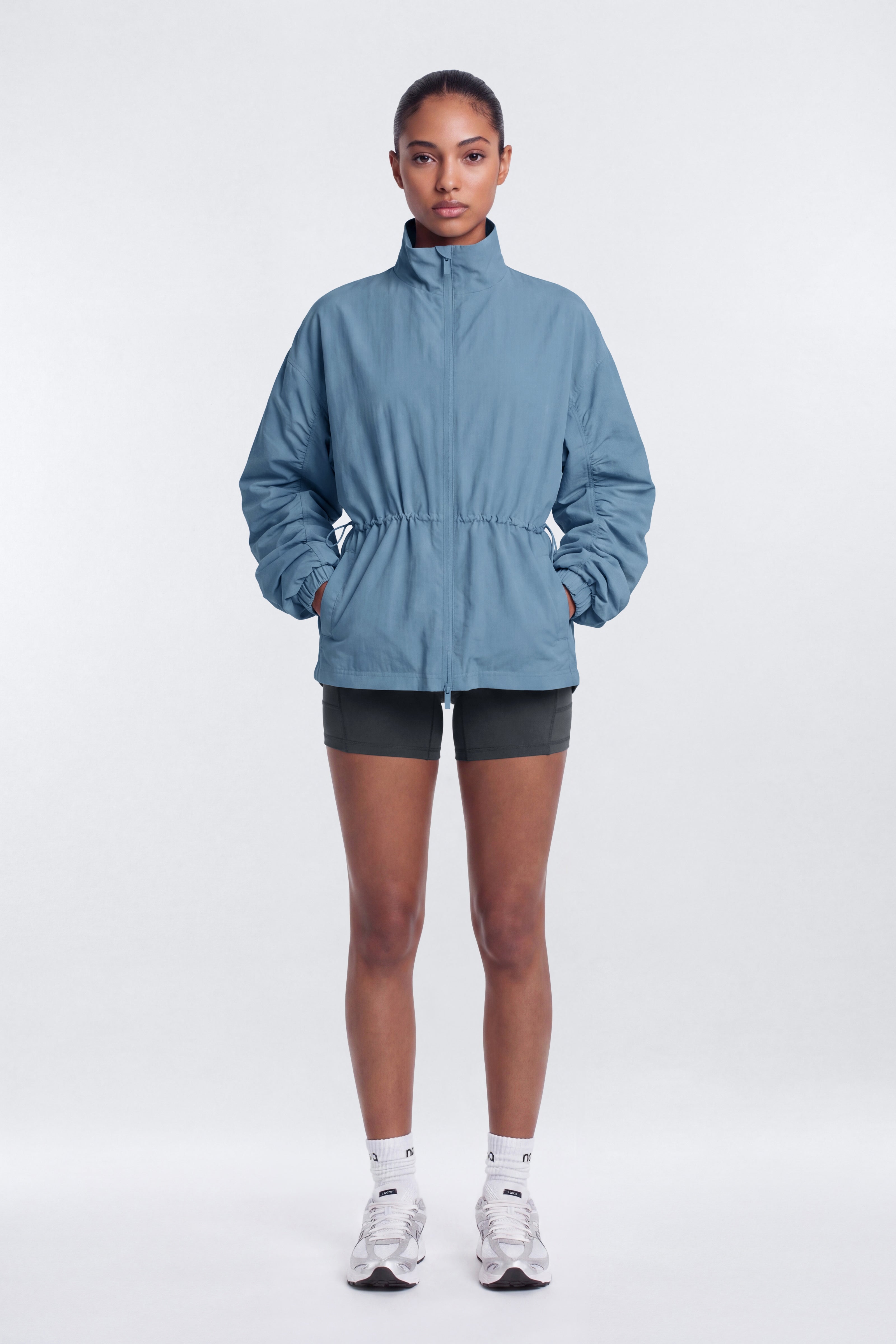 CoreNylon Ruched Mock Neck Jacket - Soft Indigo