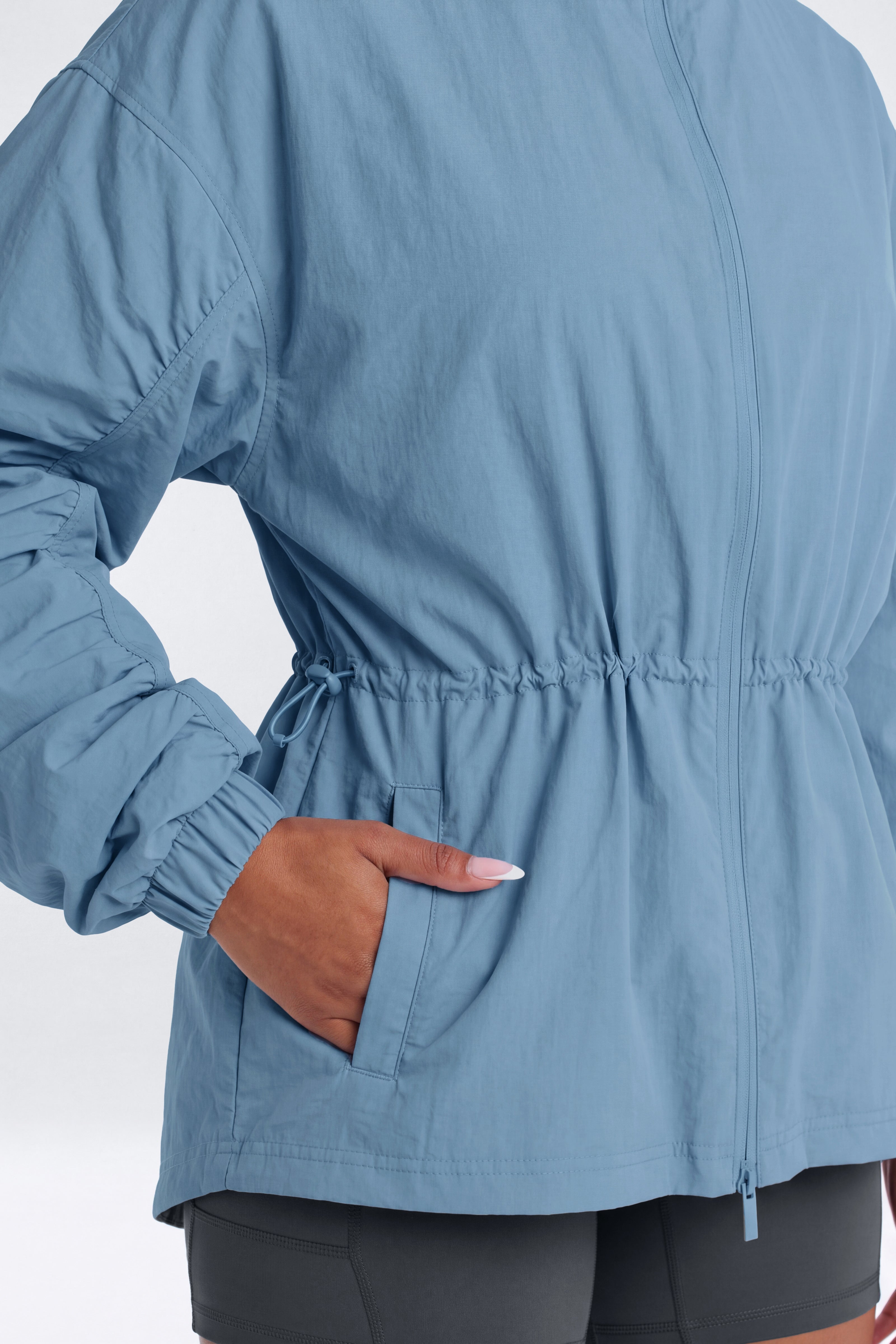CoreNylon Ruched Mock Neck Jacket - Soft Indigo