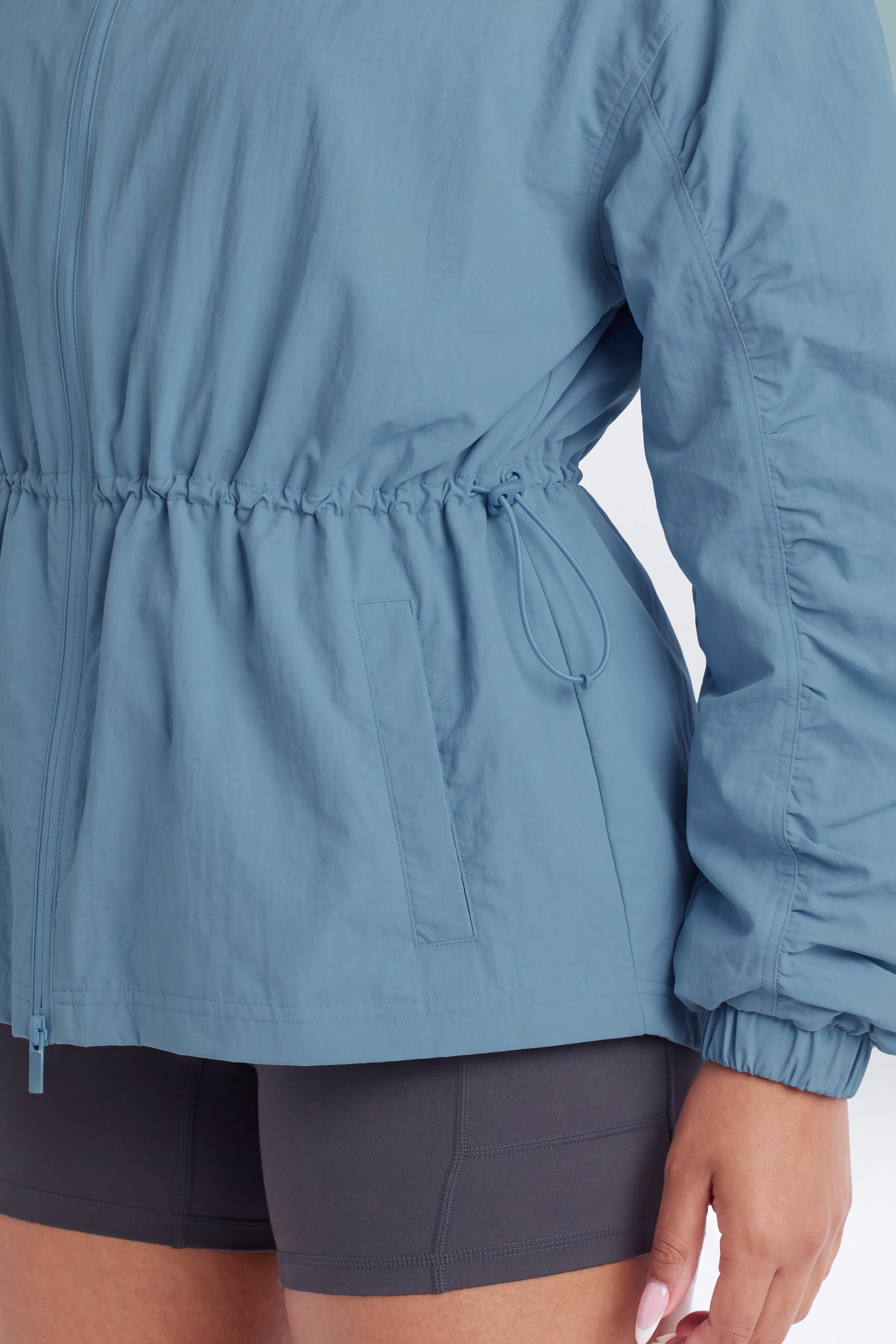 CoreNylon Ruched Mock Neck Jacket - Soft Indigo