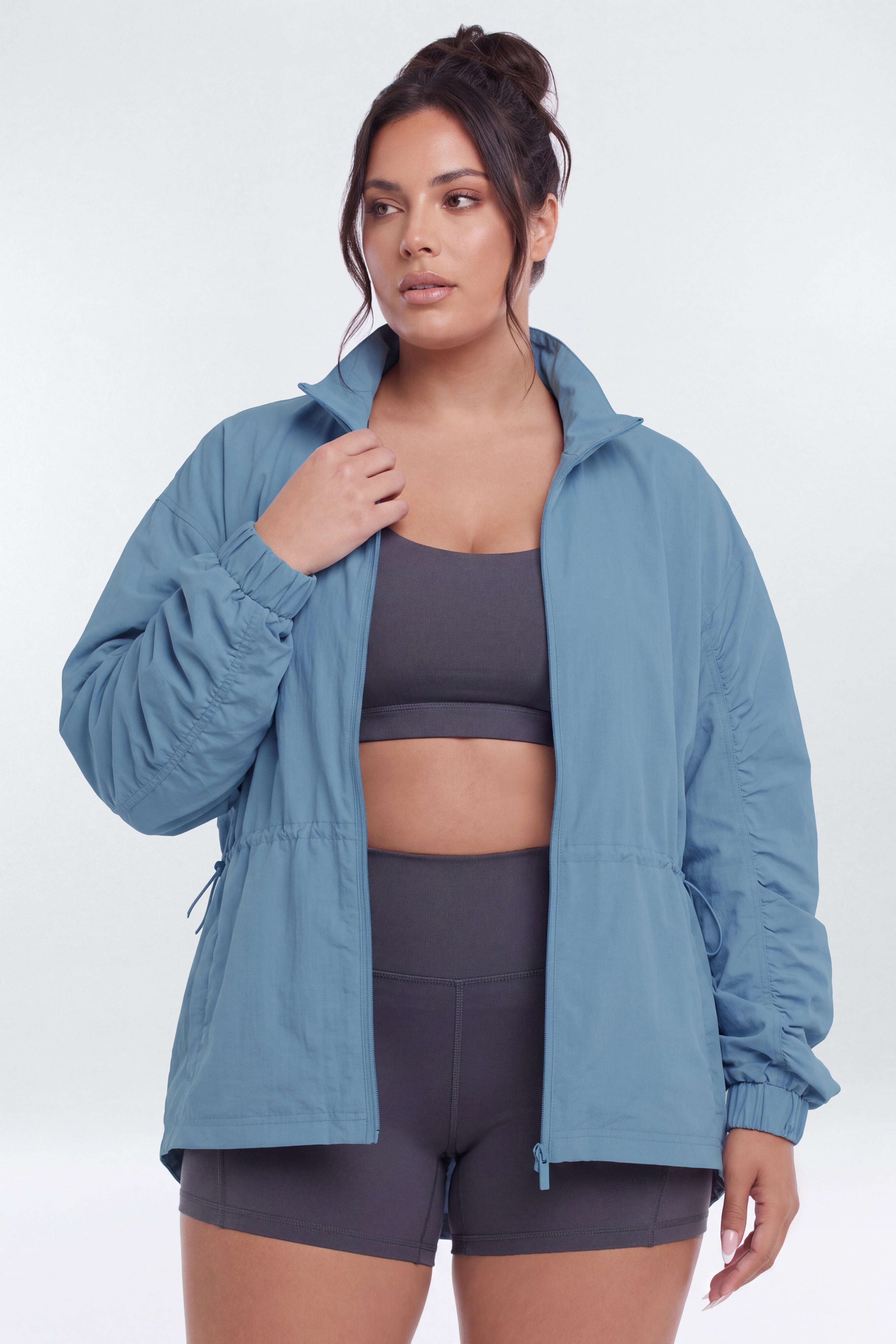CoreNylon Ruched Mock Neck Jacket - Soft Indigo