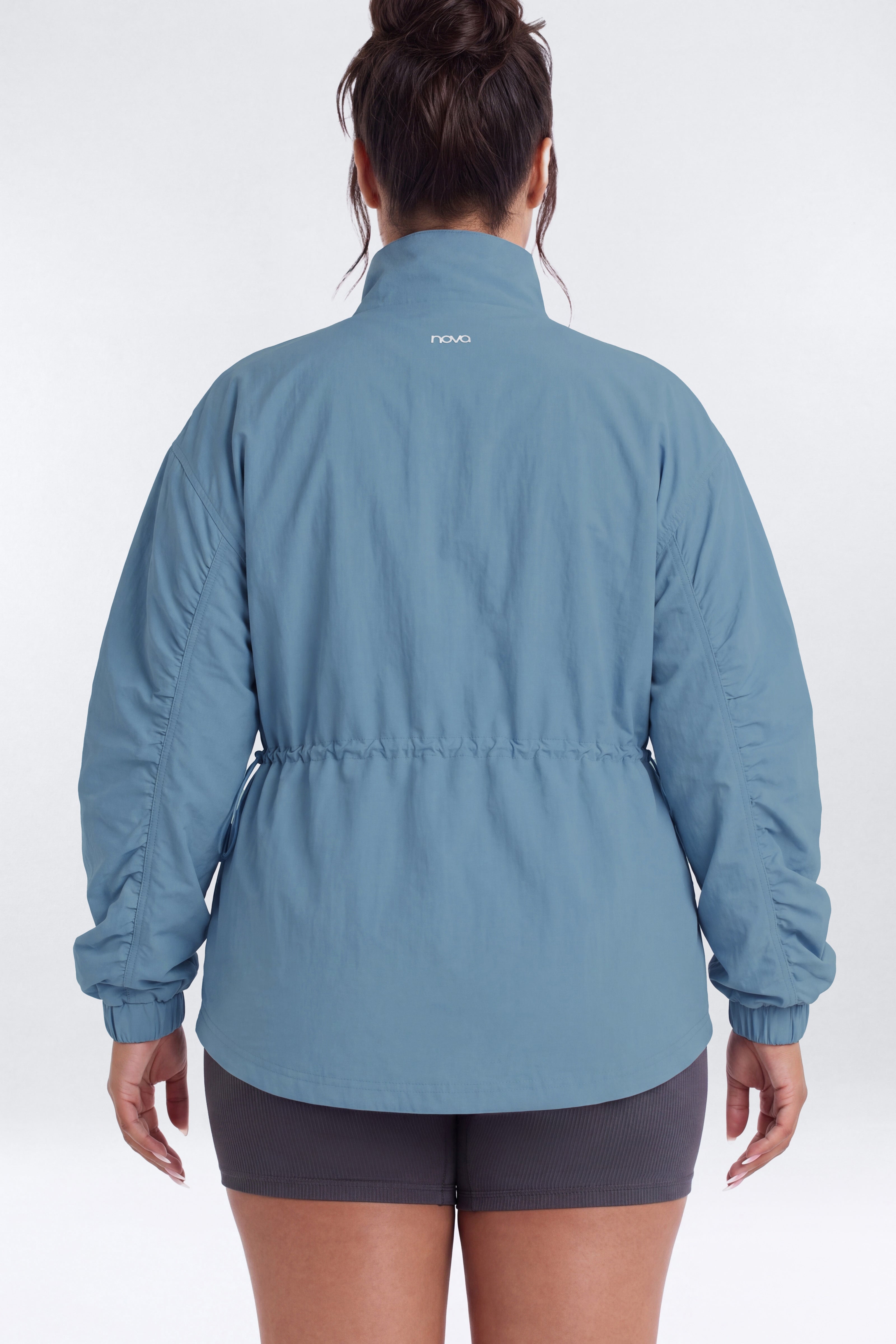 CoreNylon Ruched Mock Neck Jacket - Soft Indigo