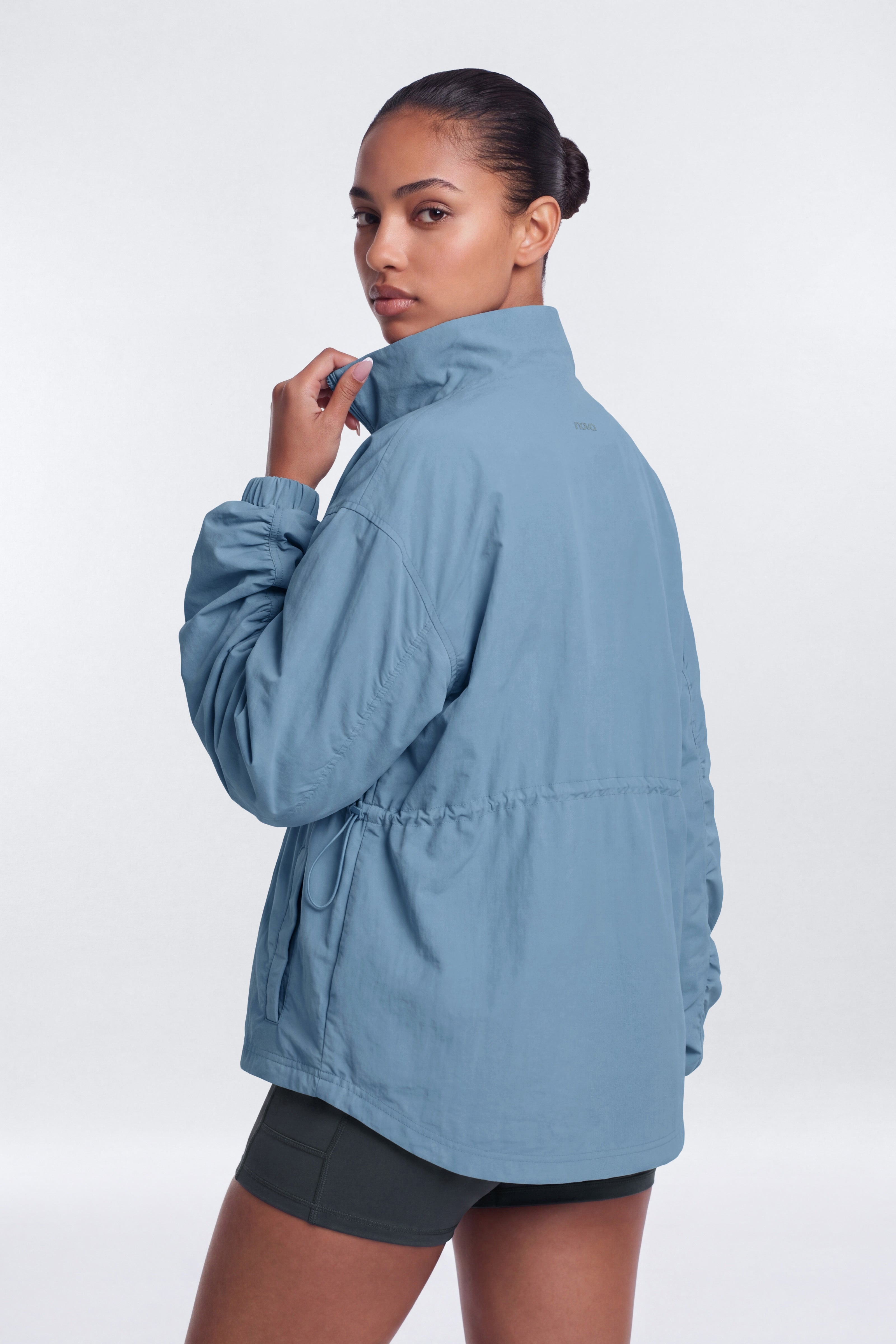 CoreNylon Ruched Mock Neck Jacket - Soft Indigo