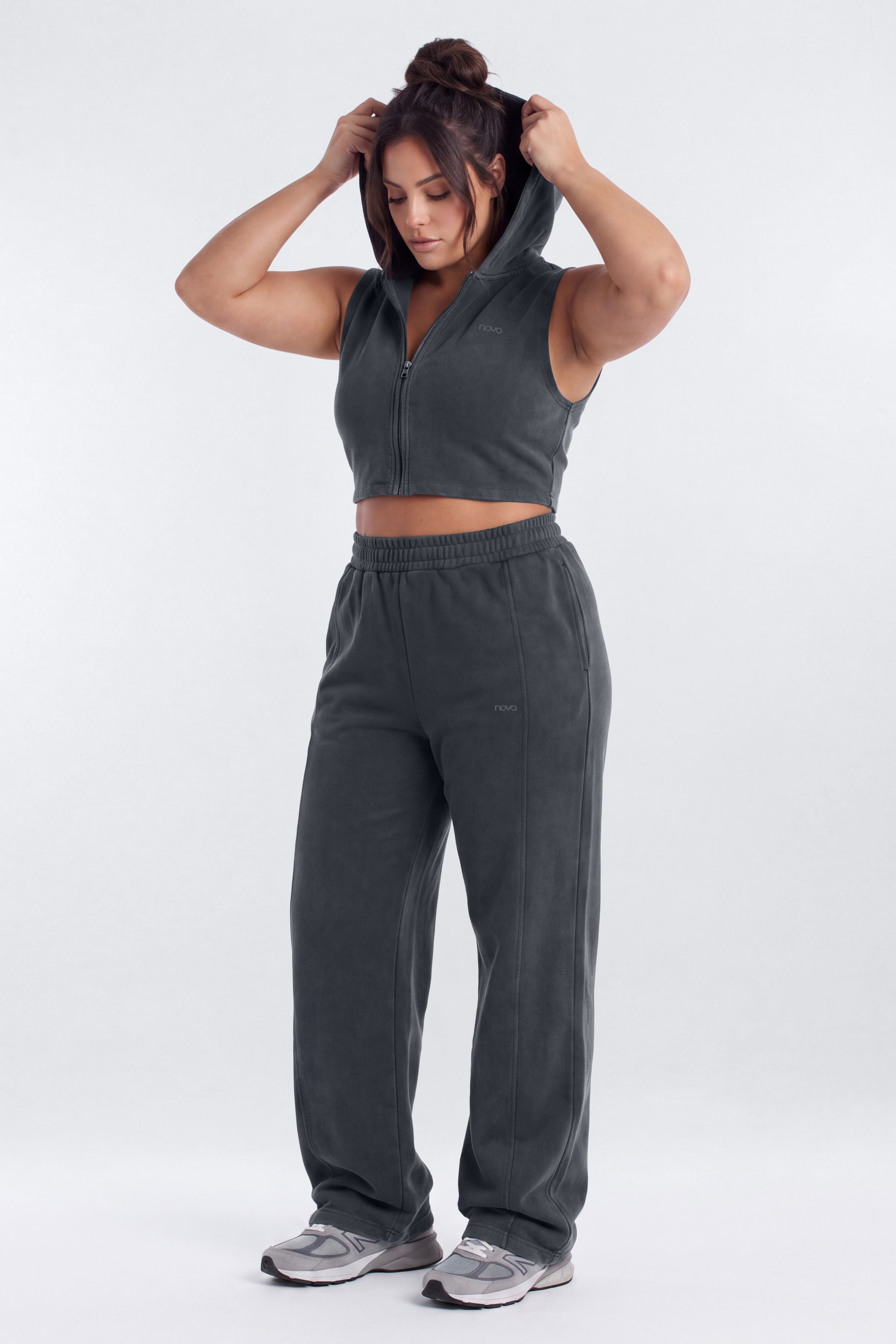 French Terry Cropped Zip Vest Jacket - Carbon