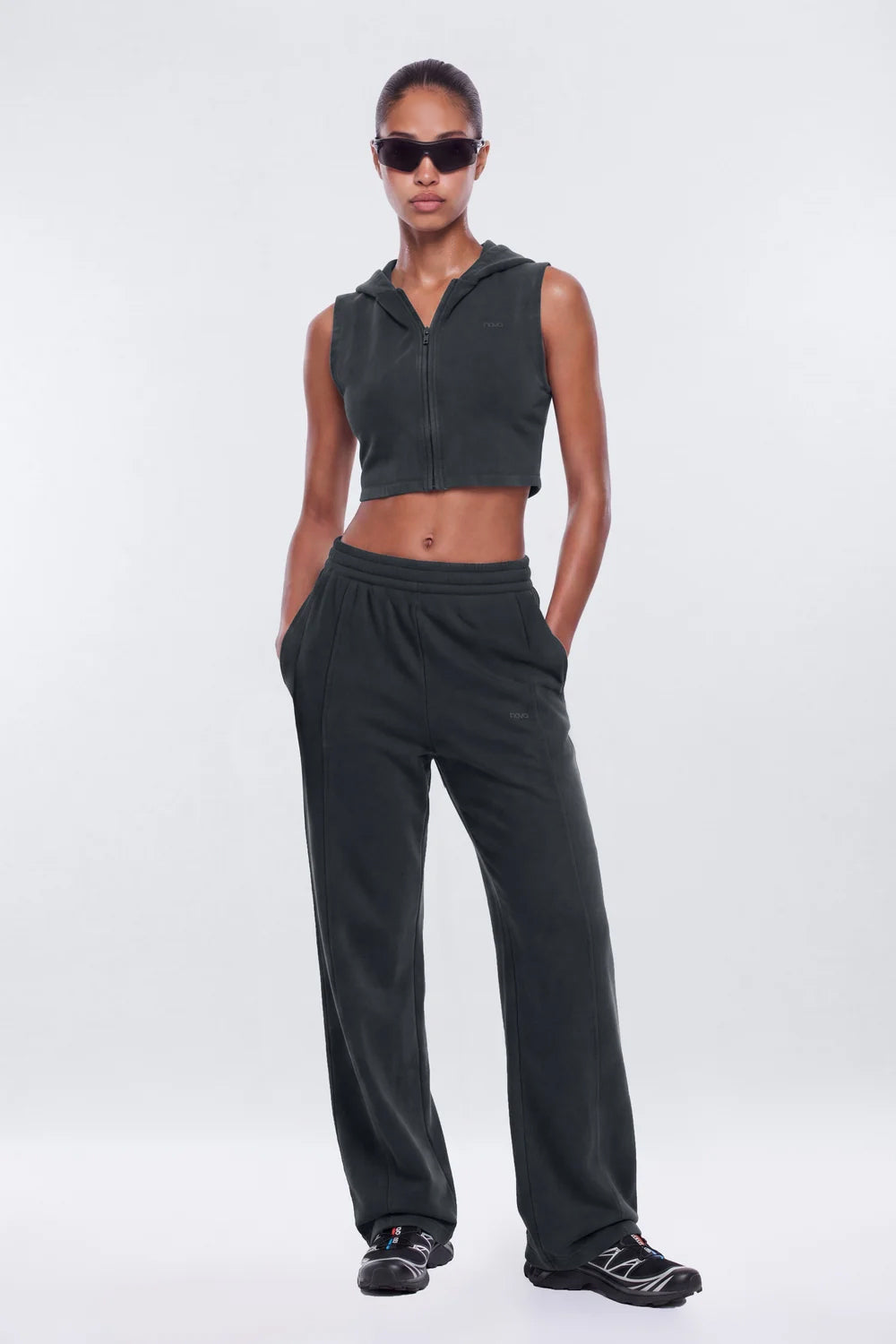 French Terry Cropped Zip Vest Jacket - Carbon