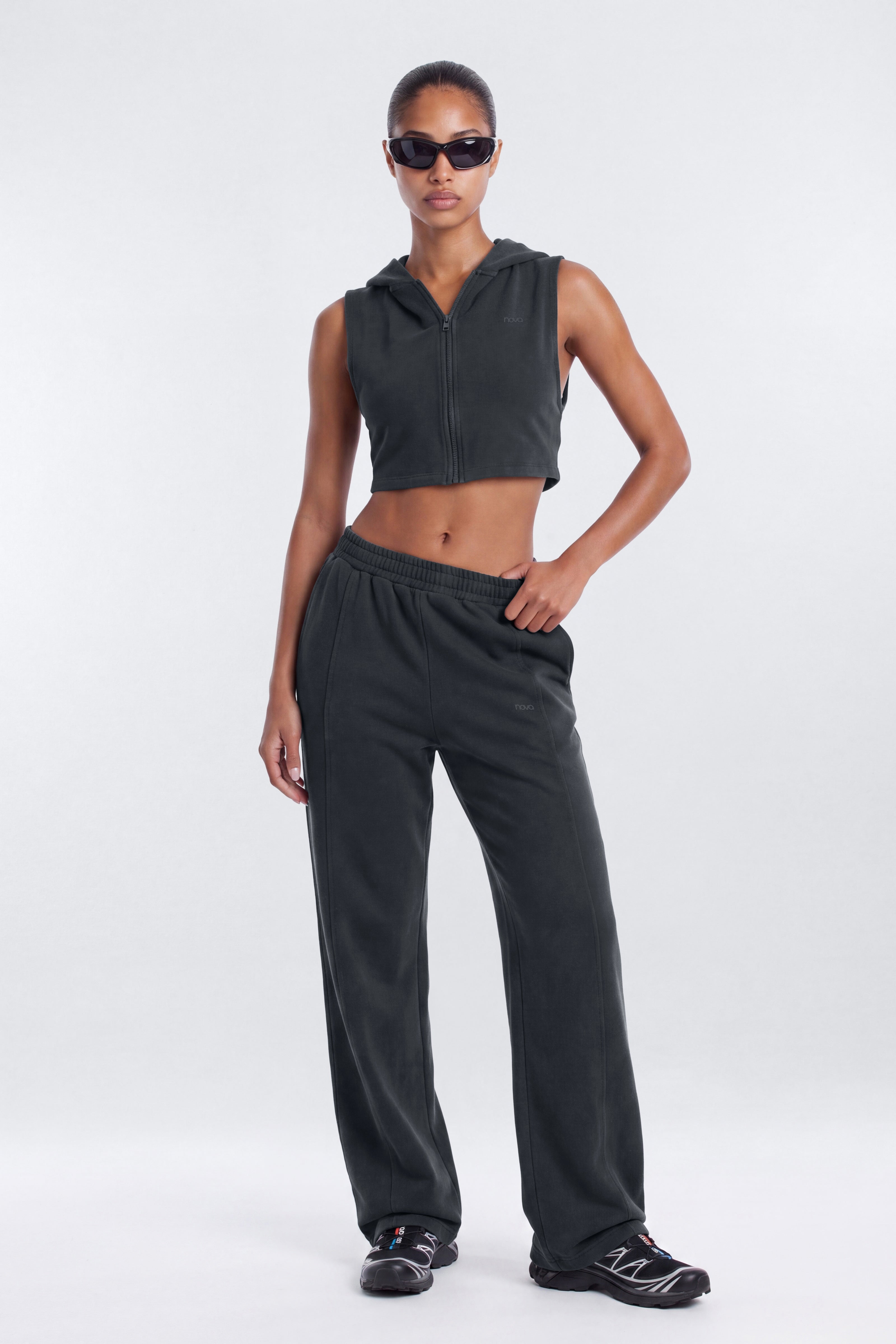 French Terry 32″ Wide Leg Pant - Carbon