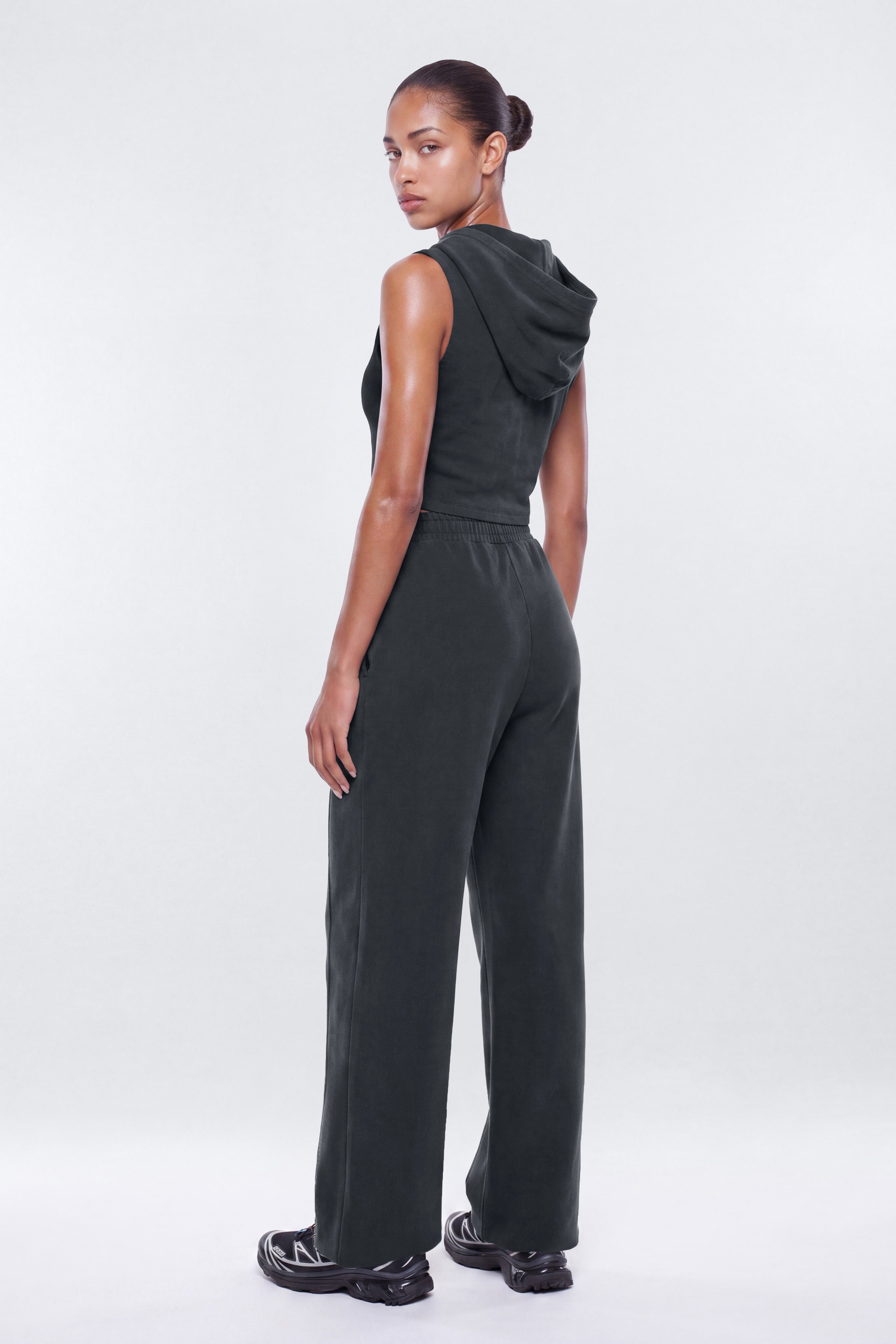 French Terry 32″ Wide Leg Pant - Carbon