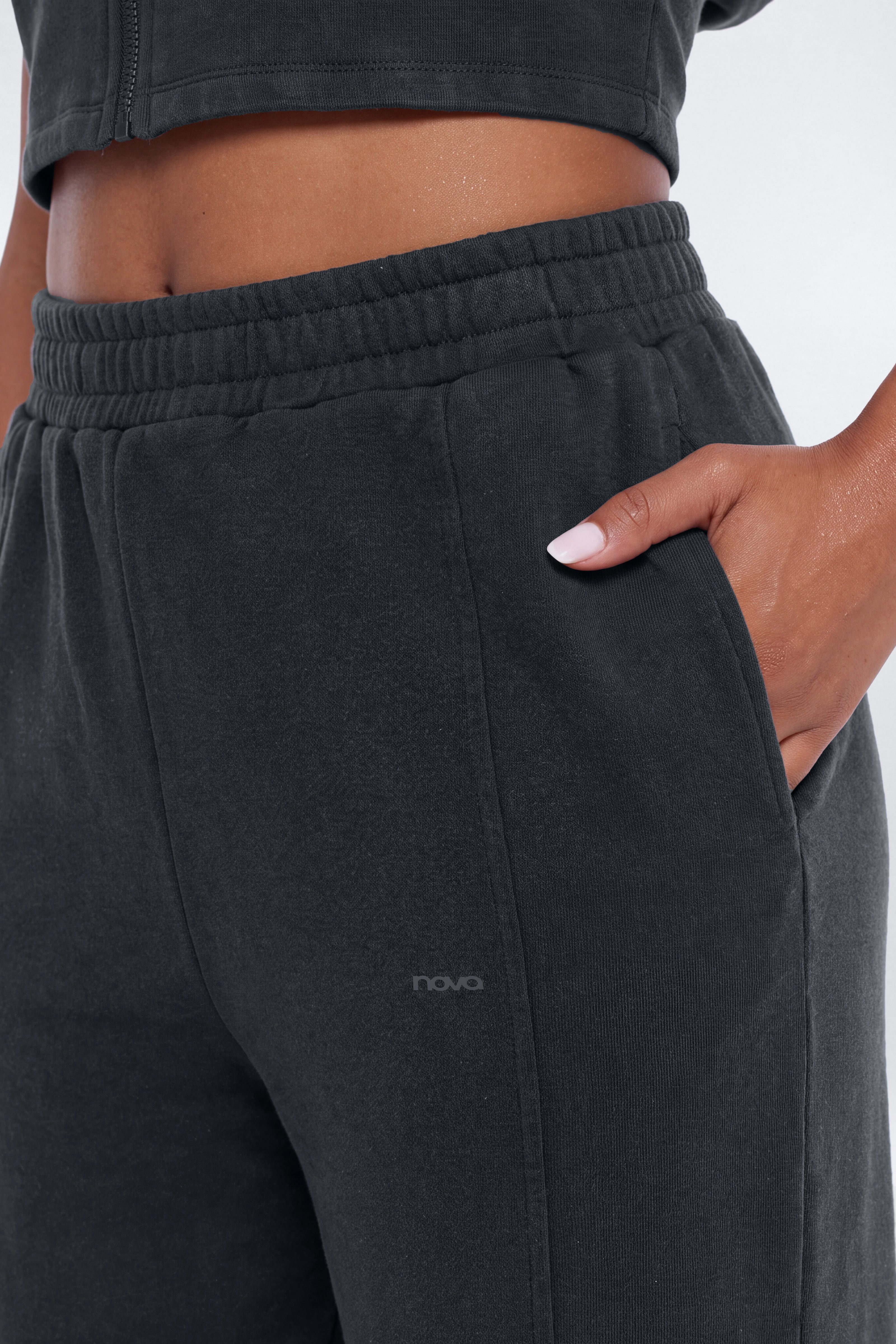 French Terry 32″ Wide Leg Pant - Carbon
