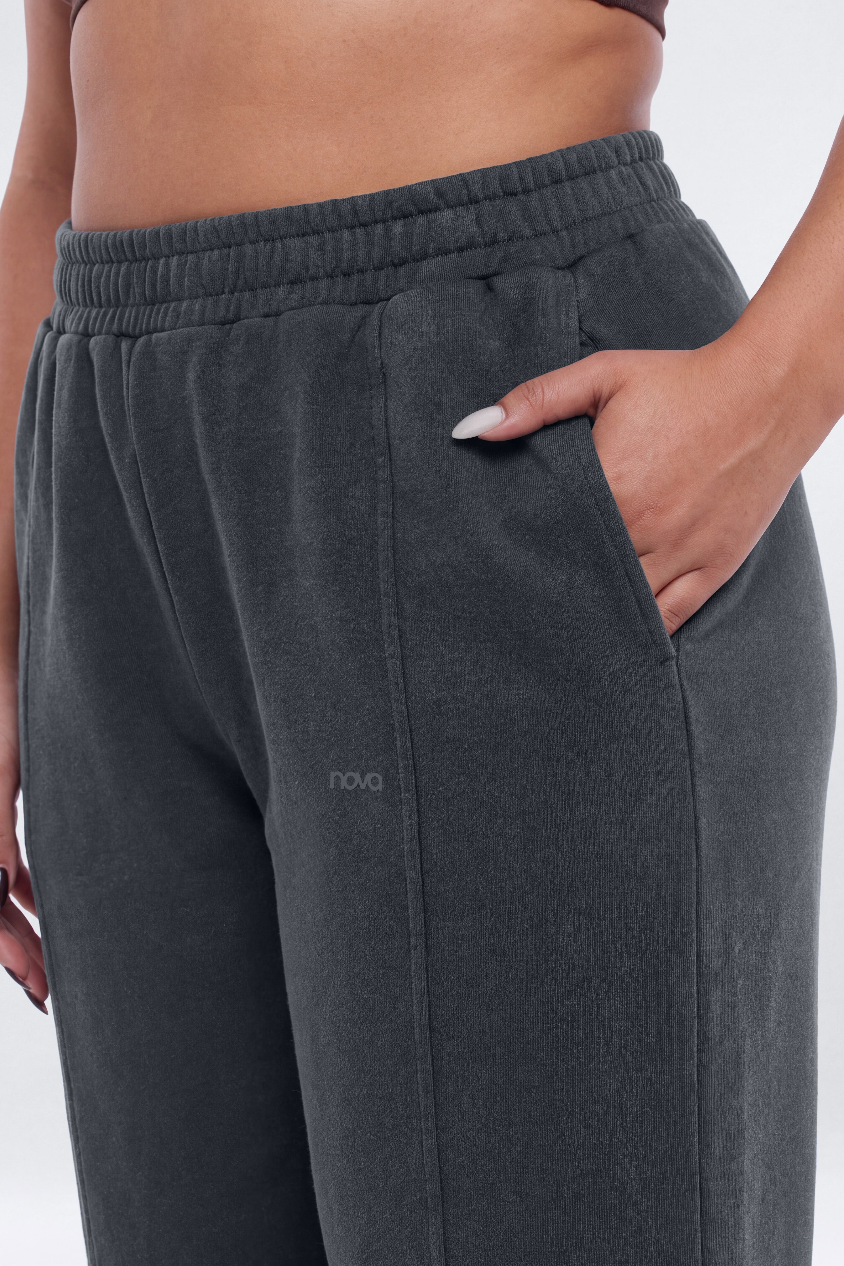 French Terry 32″ Wide Leg Pant - Carbon