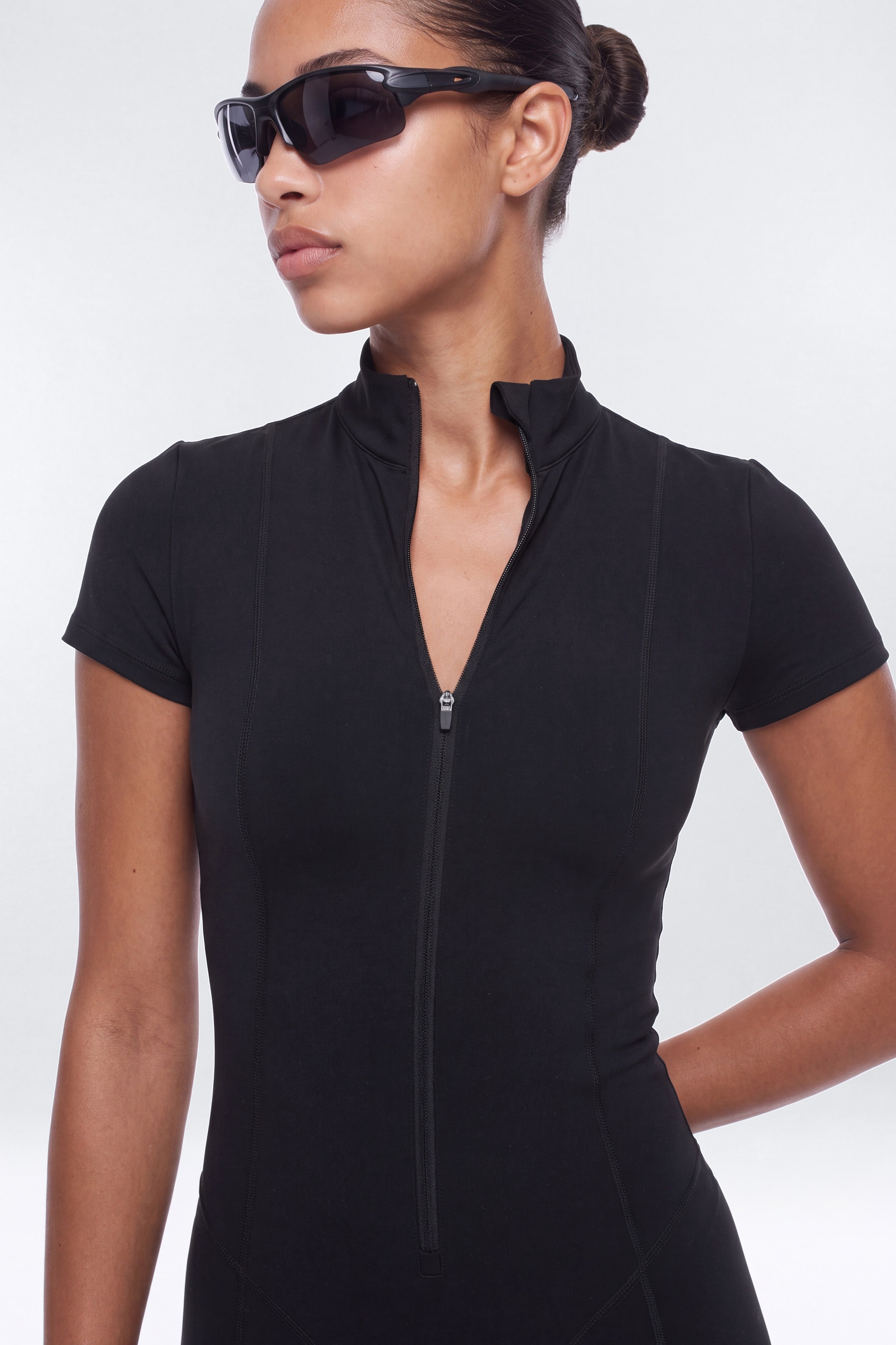 CloudForm™ 5″ Short Sleeve Active Romper - Black