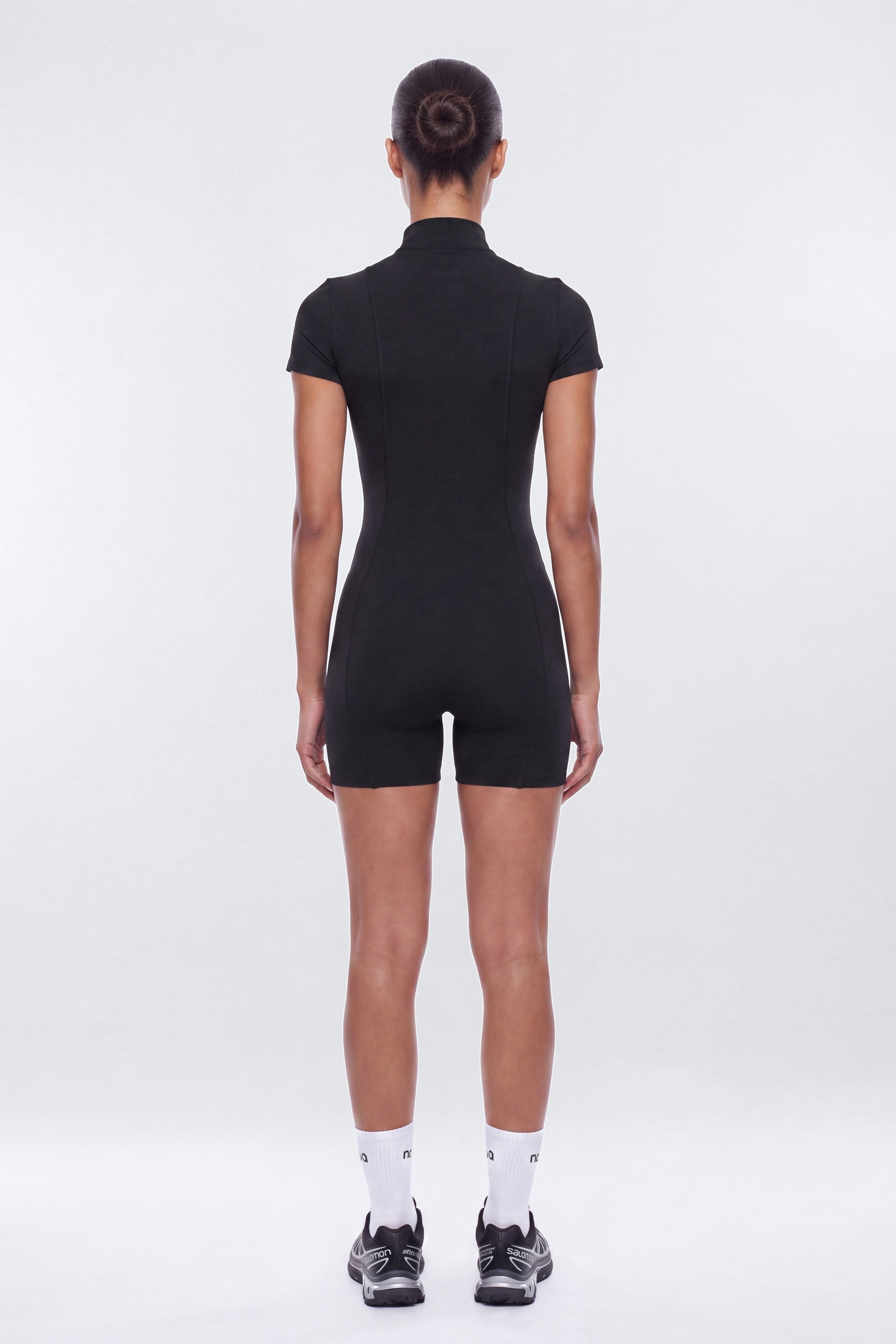 CloudForm™ 5″ Short Sleeve Active Romper - Black