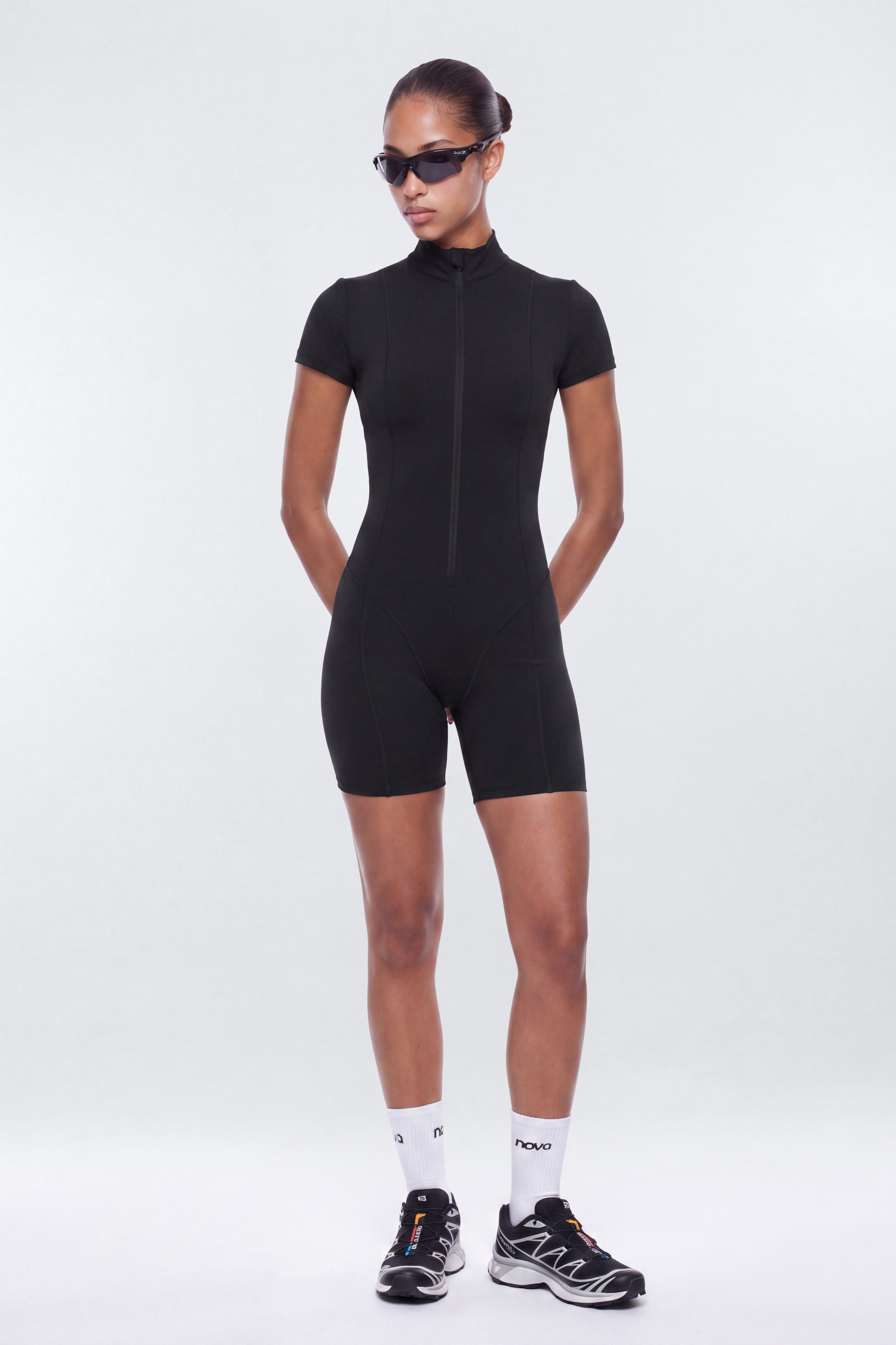 CloudForm™ 5″ Short Sleeve Active Romper - Black