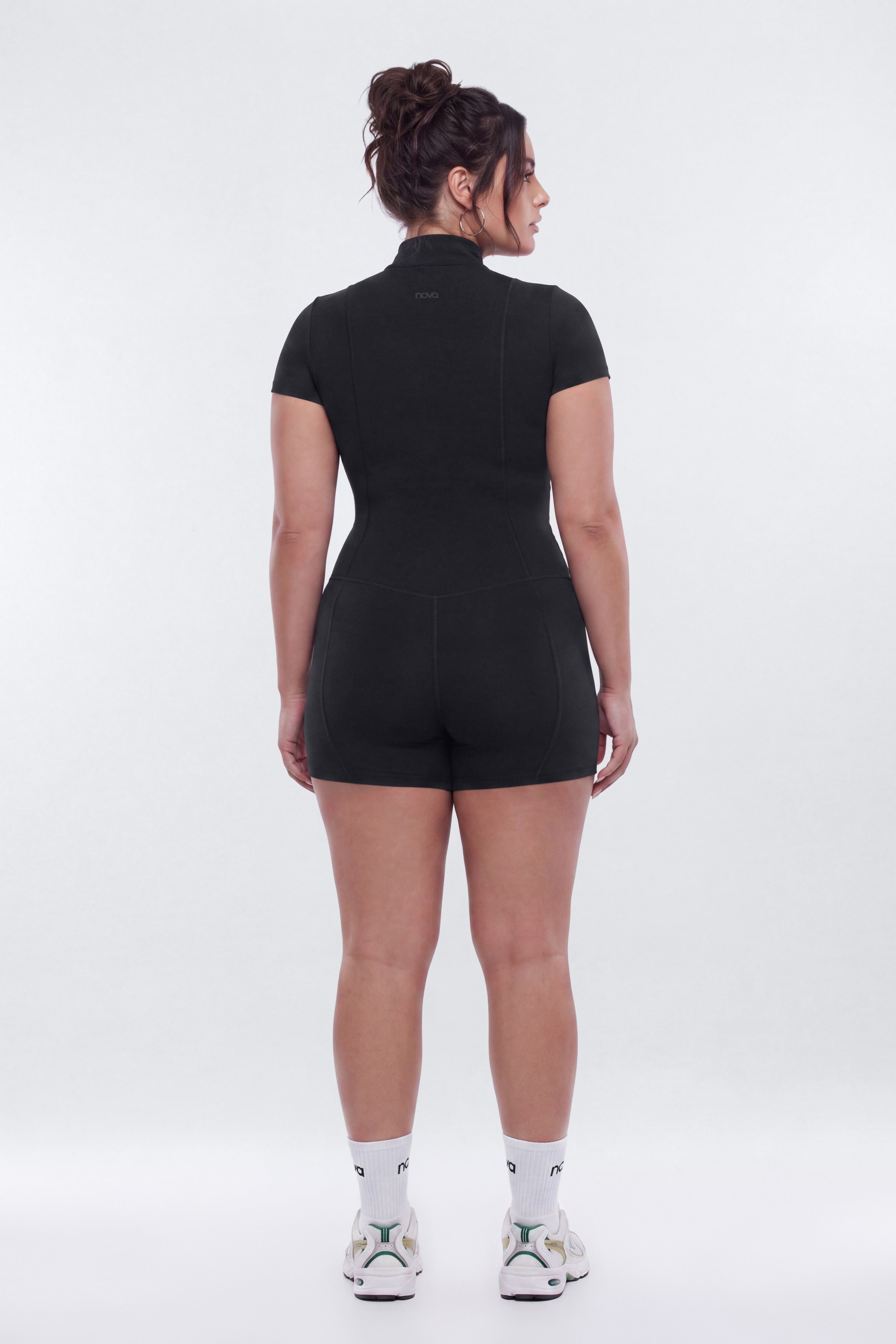 CloudForm™ 5″ Short Sleeve Active Romper - Black
