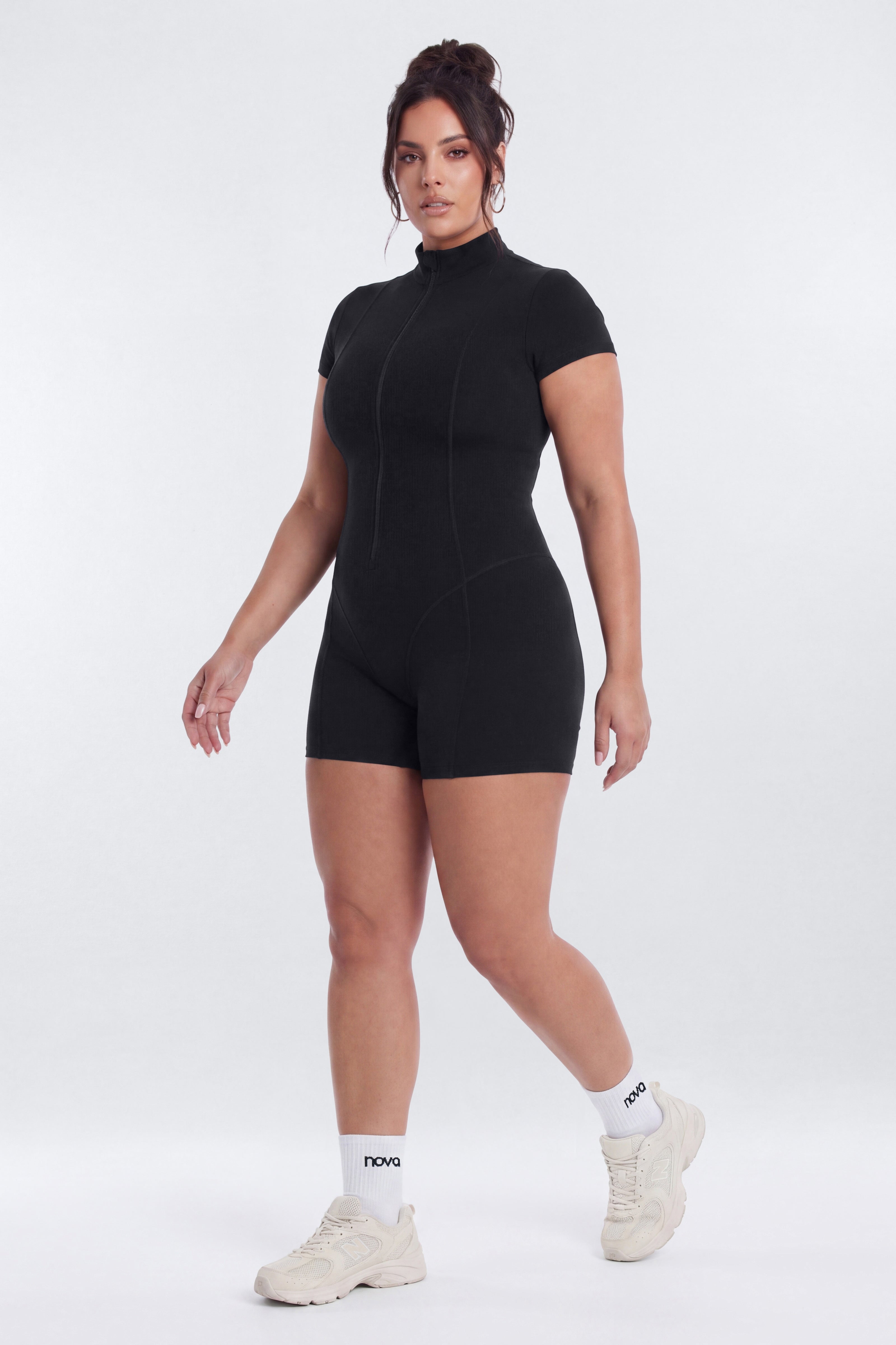 CloudForm™ 5″ Short Sleeve Active Romper - Black
