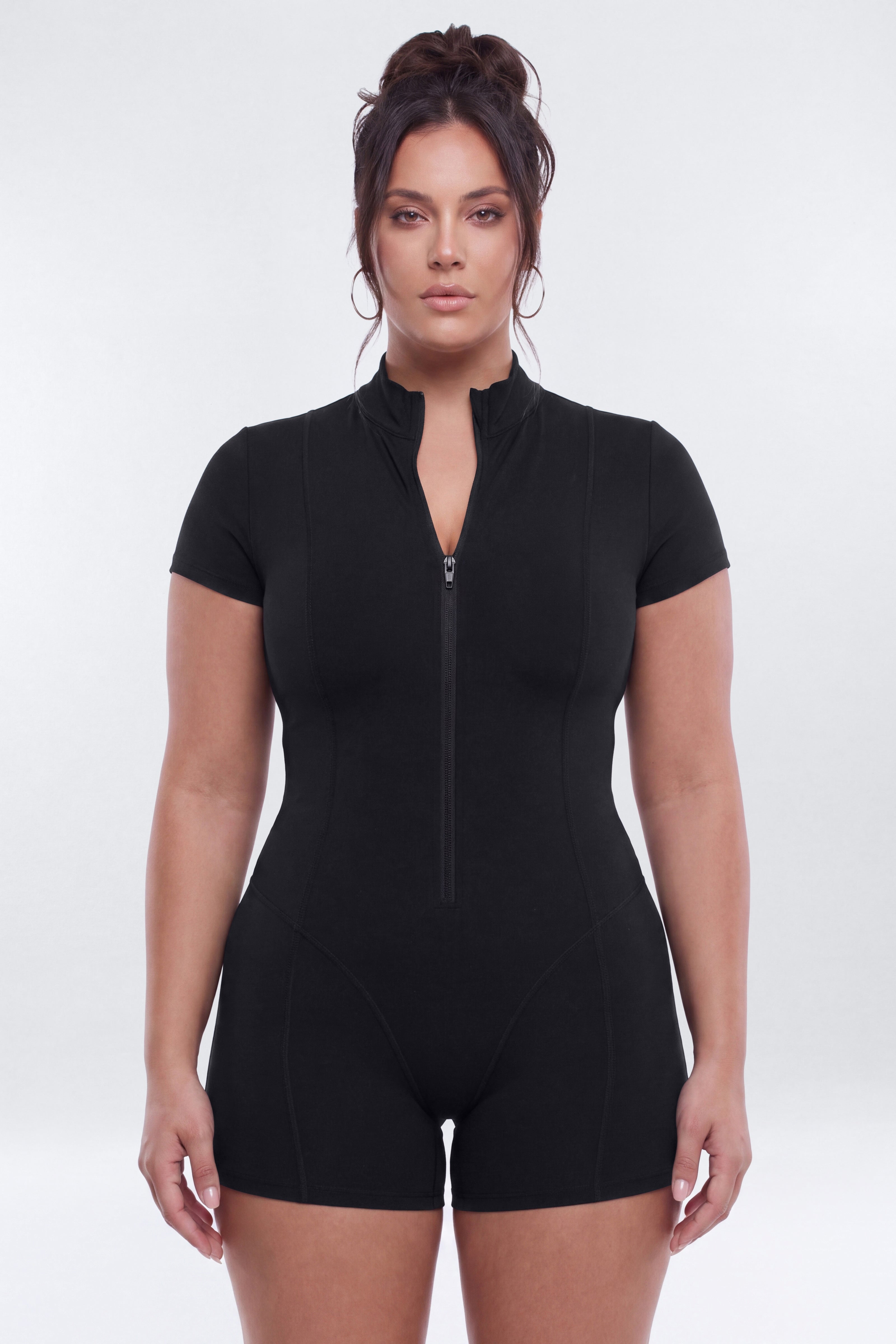 CloudForm™ 5″ Short Sleeve Active Romper - Black
