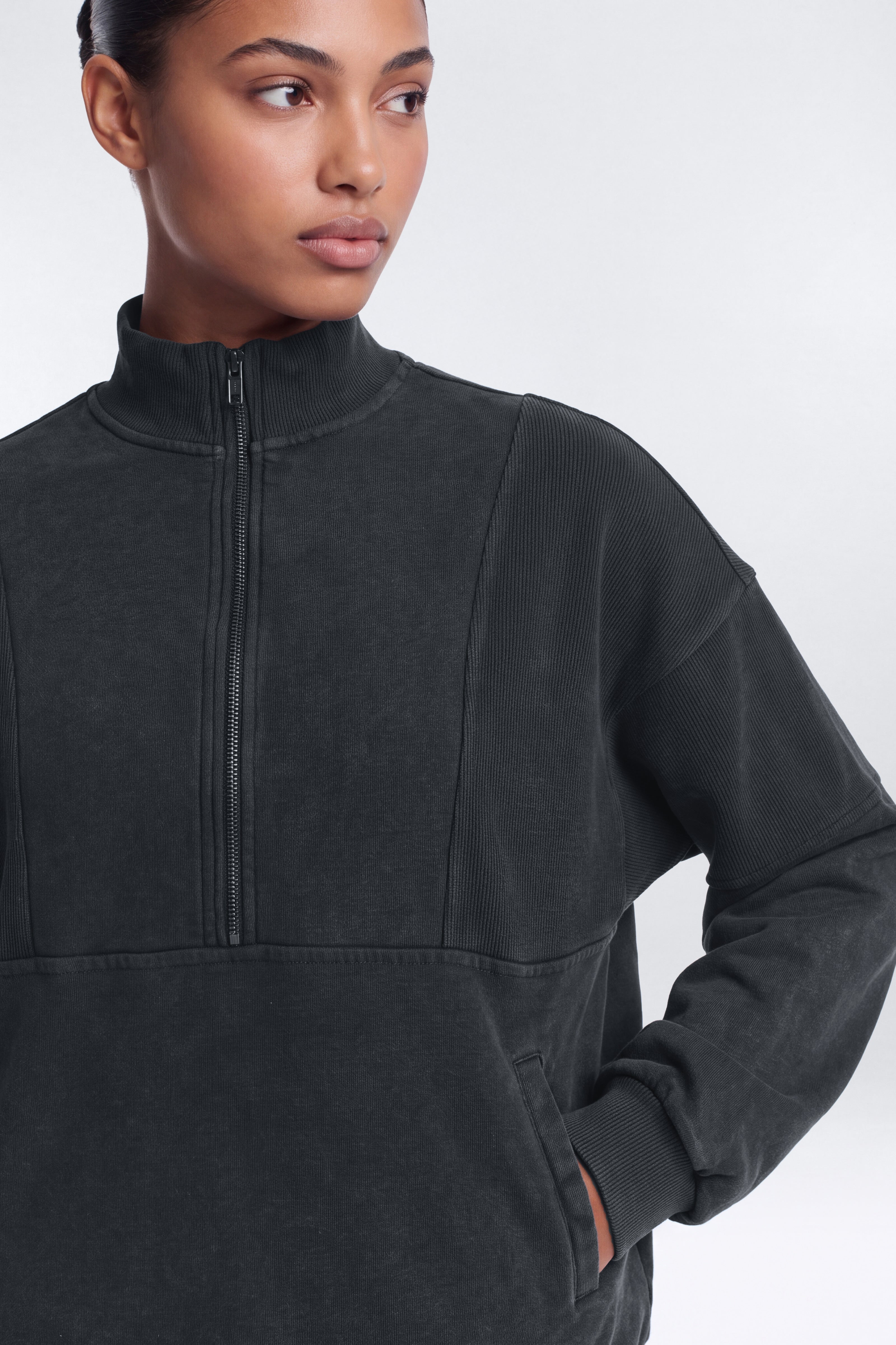 French Terry Half Zip Pullover Jacket - Carbon