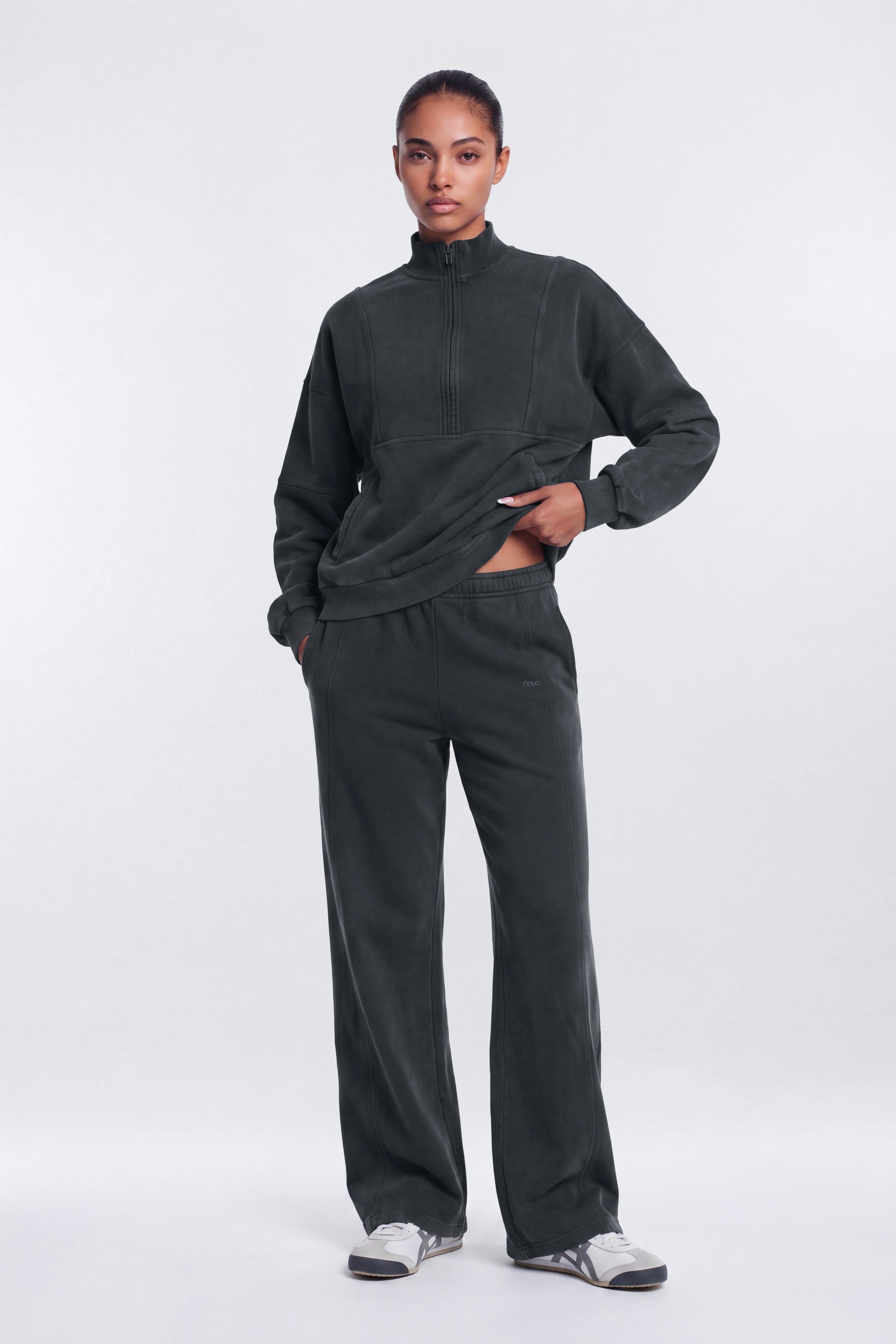 French Terry Half Zip Pullover Jacket - Carbon