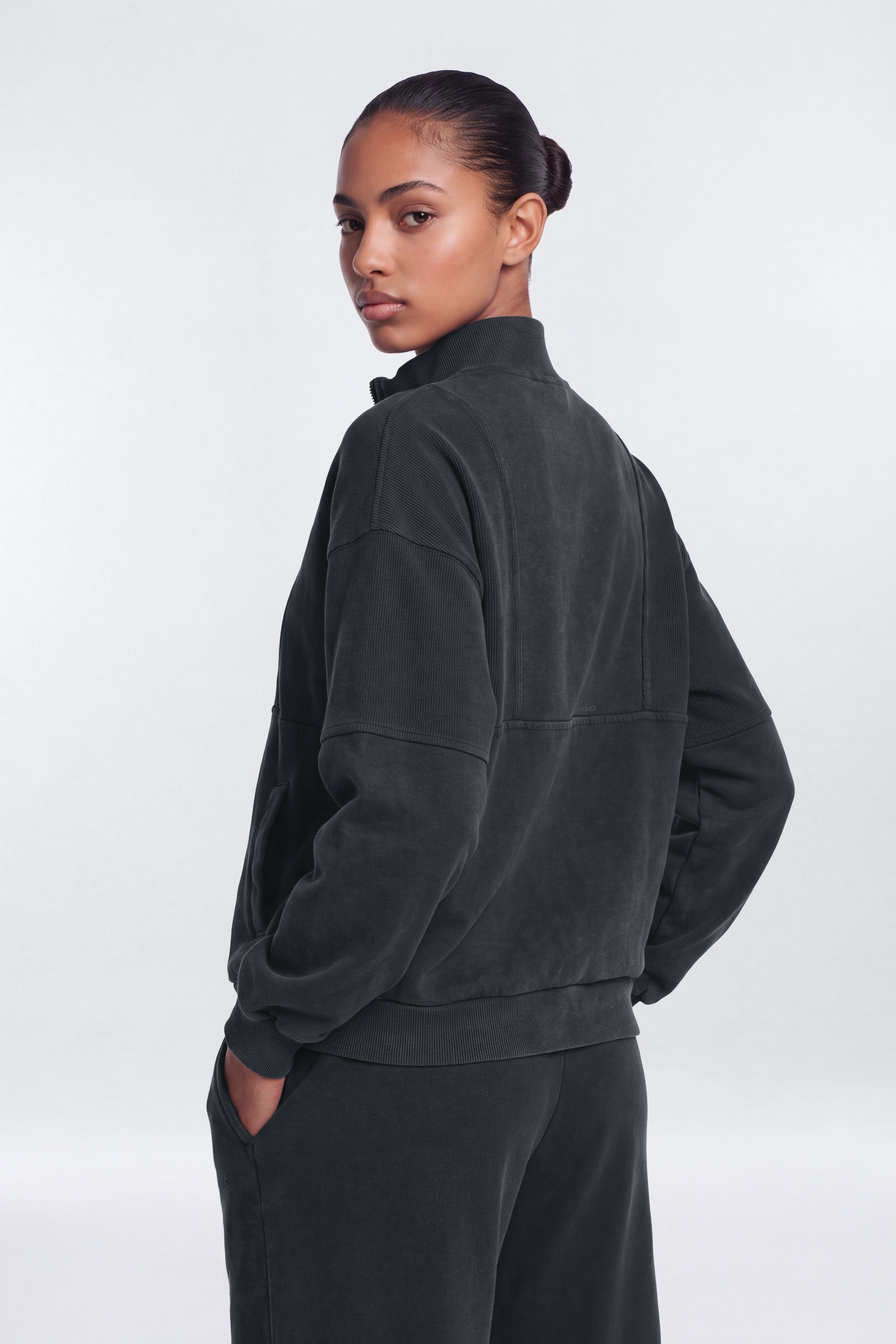 French Terry Half Zip Pullover Jacket - Carbon