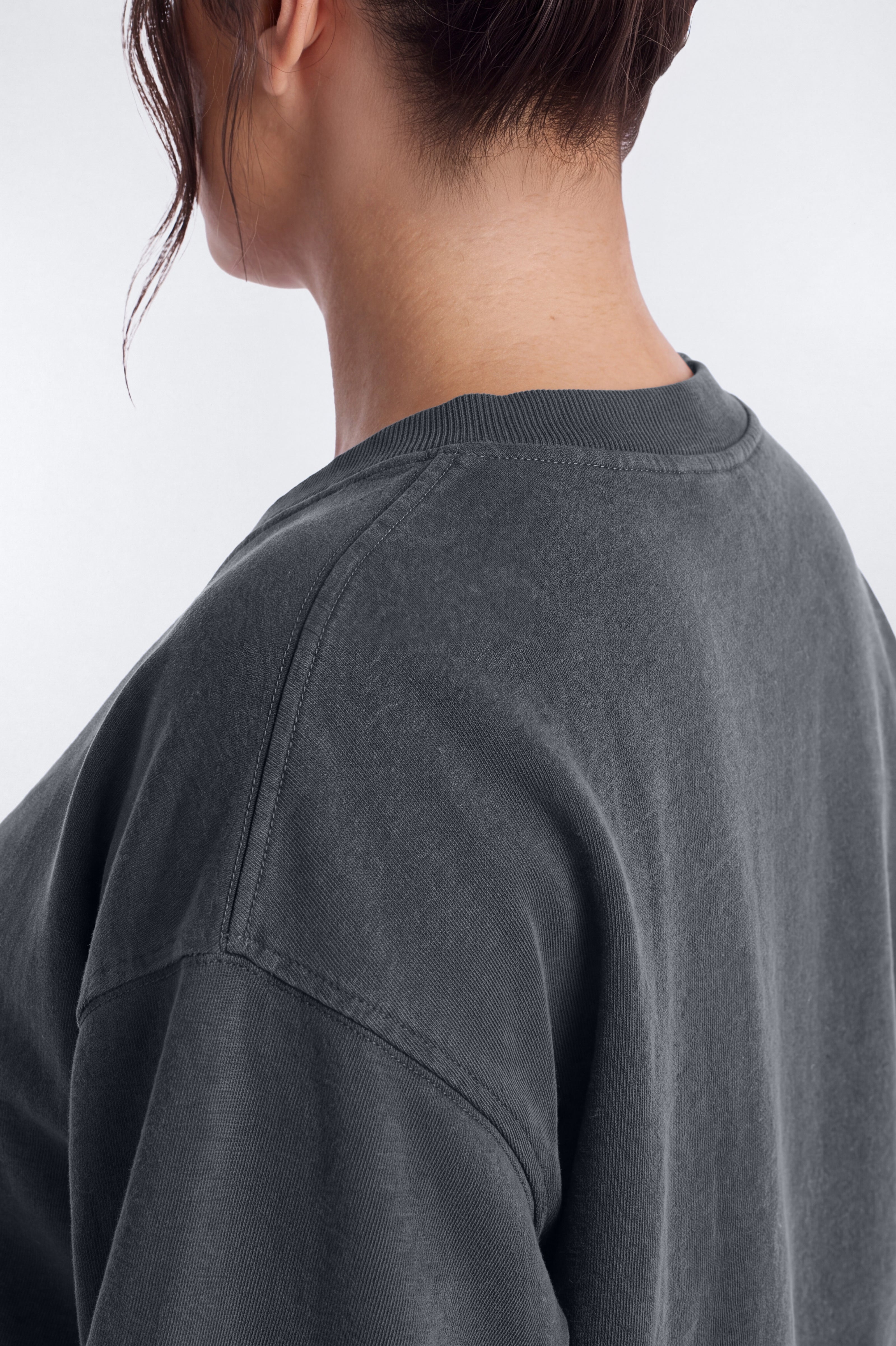 French Terry Crop V Neck Sweatshirt - Carbon