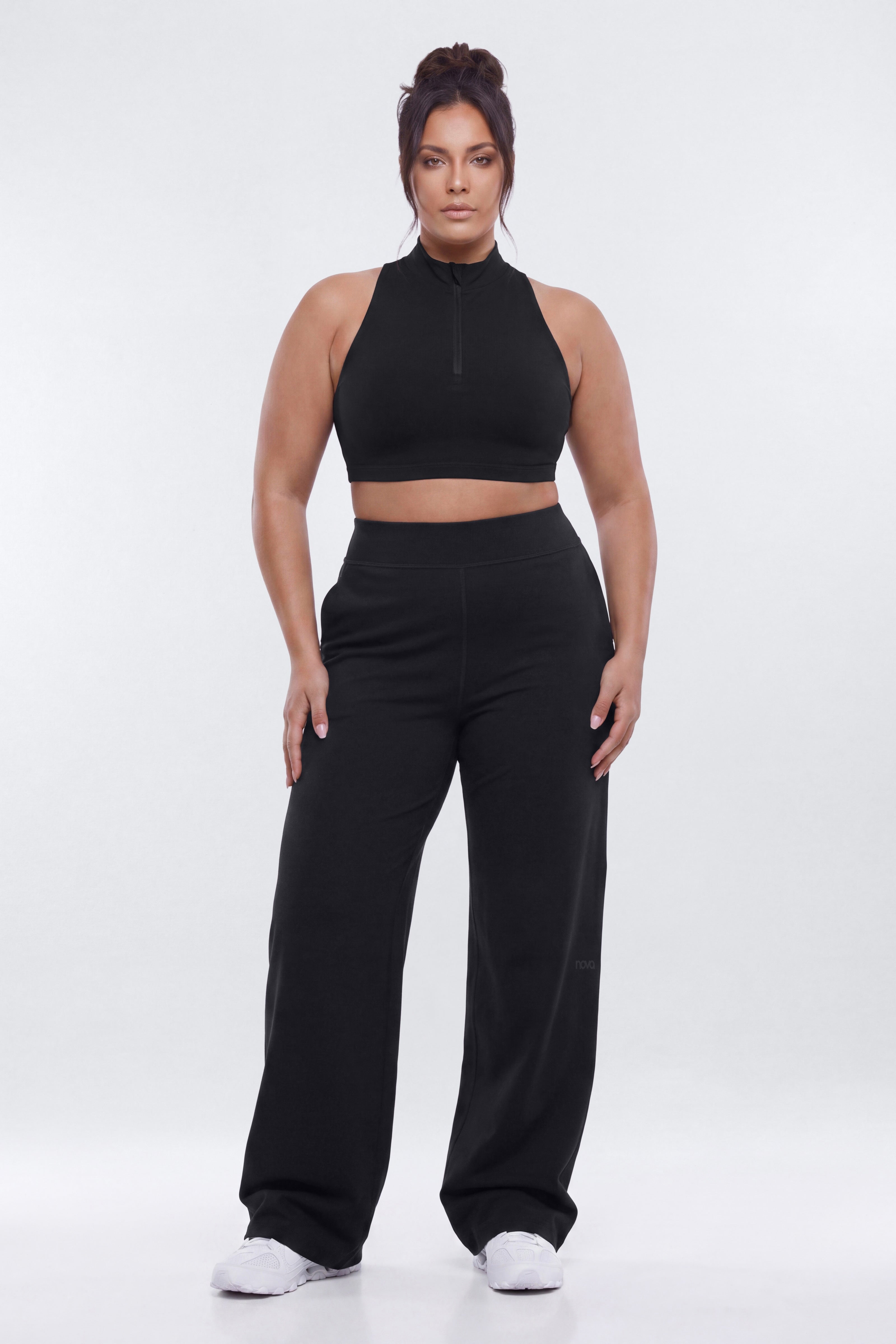 ProStretch™ Mock Neck Quarter Zip Sports Bra - Black