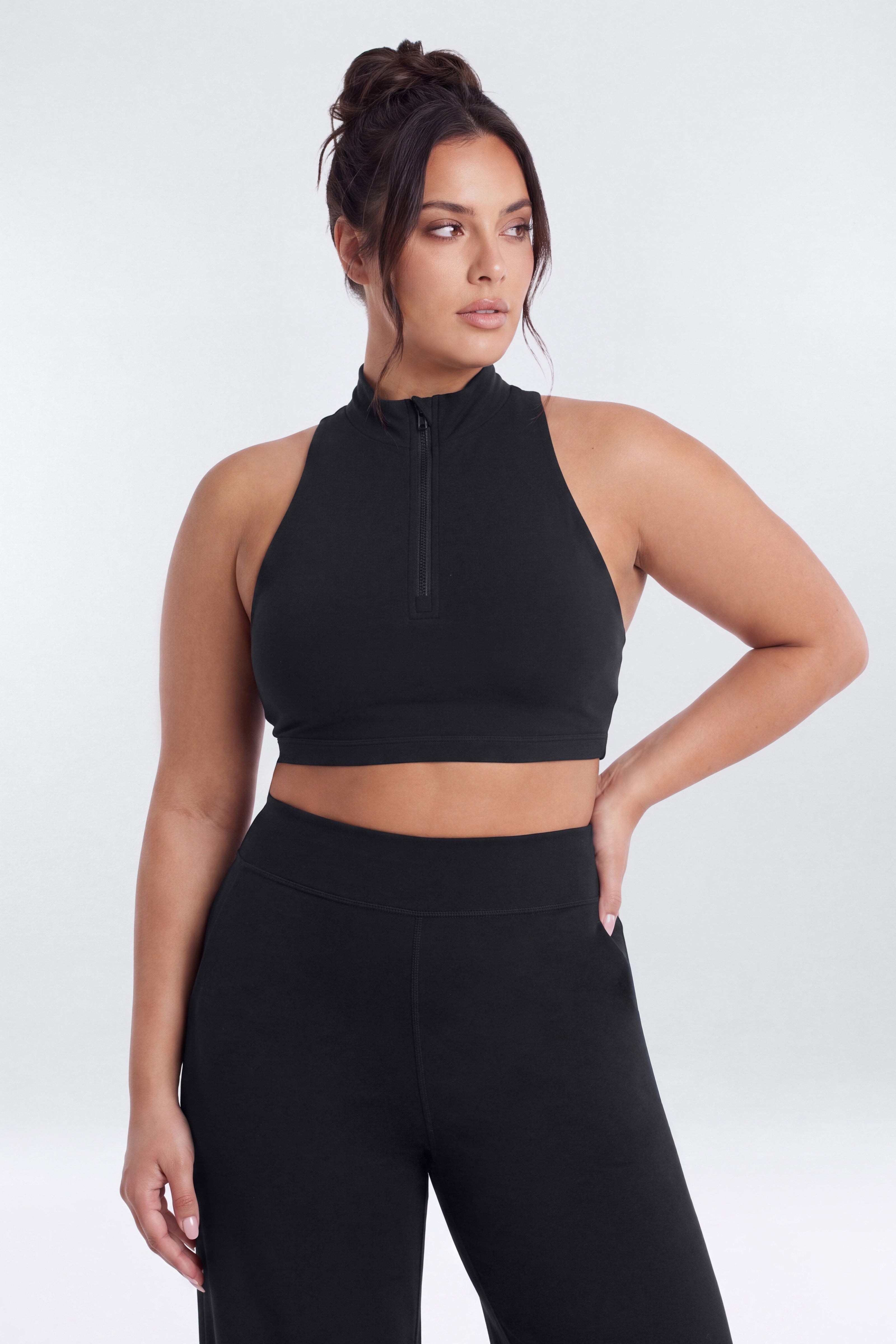 ProStretch™ Mock Neck Quarter Zip Sports Bra - Black