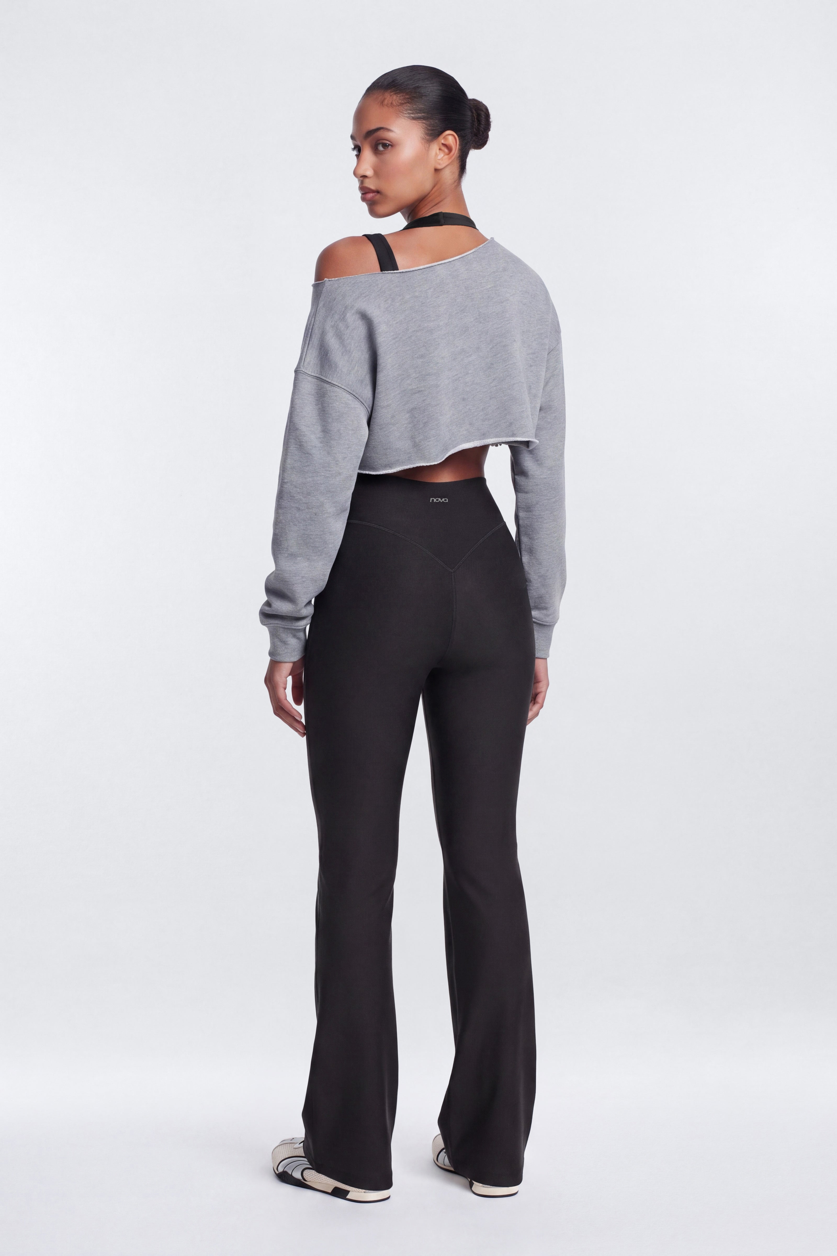 AirSculpt™ 35″ Tall Cross Front Mid Rise Flare Legging - Black