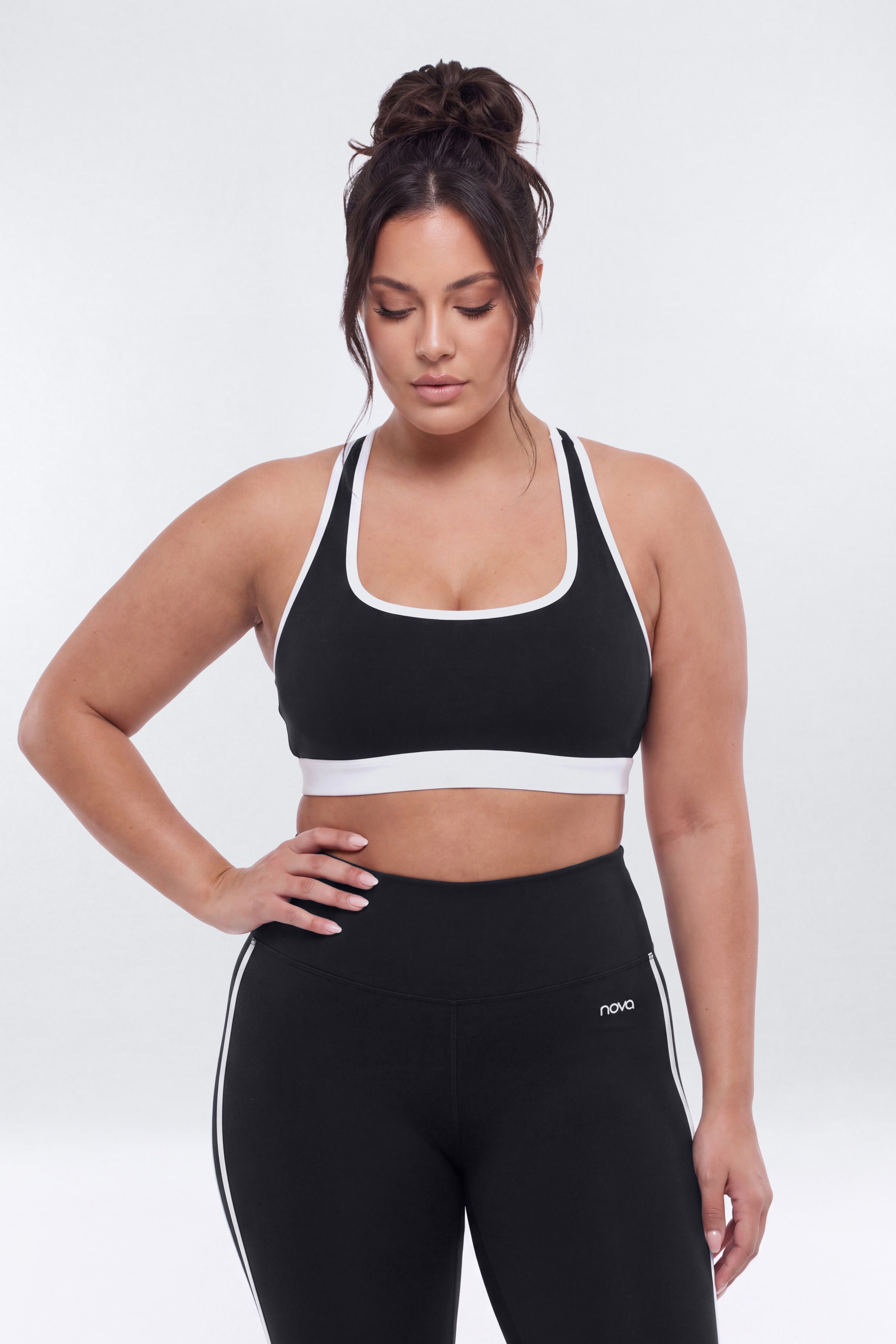 ProStretch™ Contrast Racerback Scoop Neck Sports Bra - Black