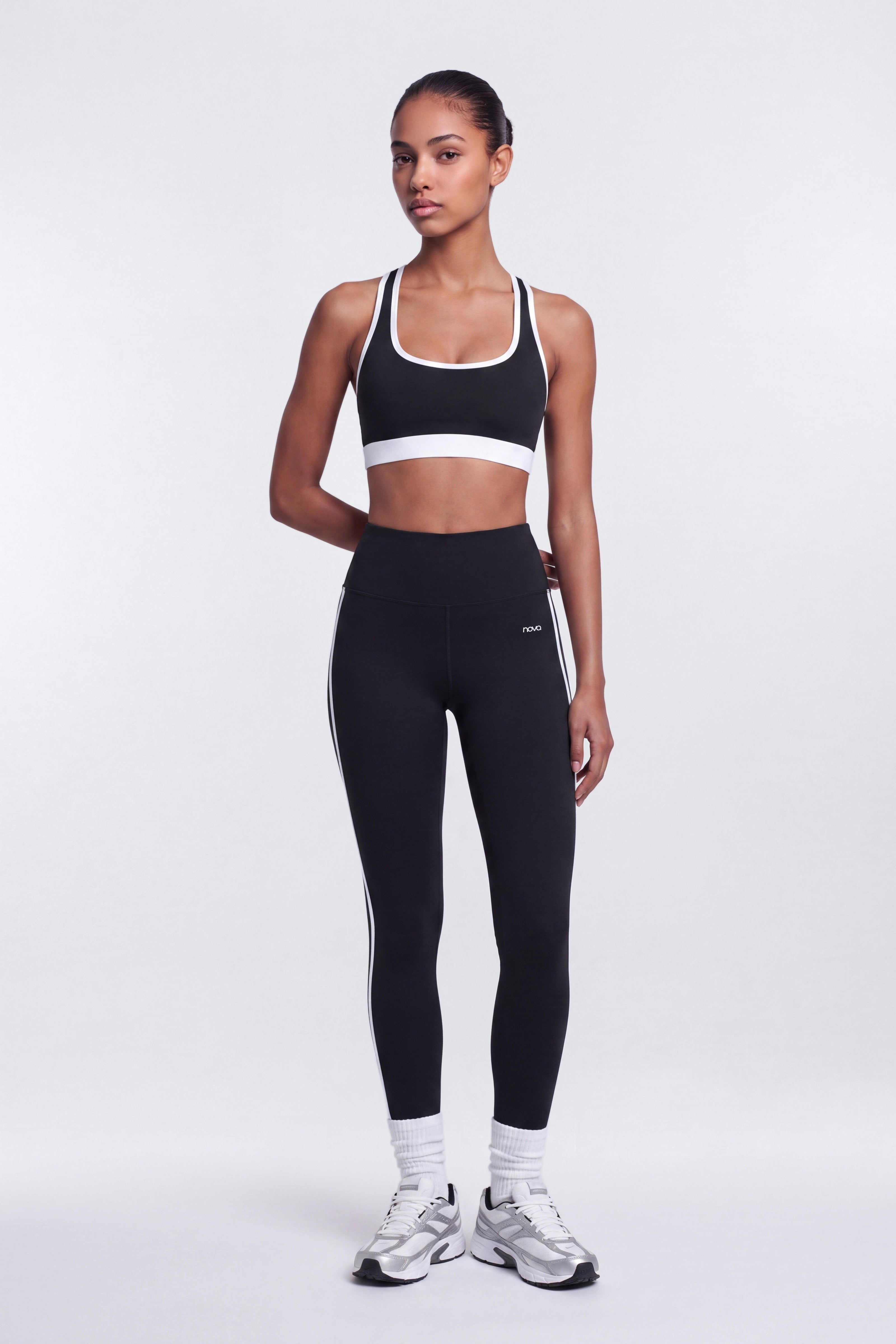 ProStretch™ Contrast Racerback Scoop Neck Sports Bra - Black