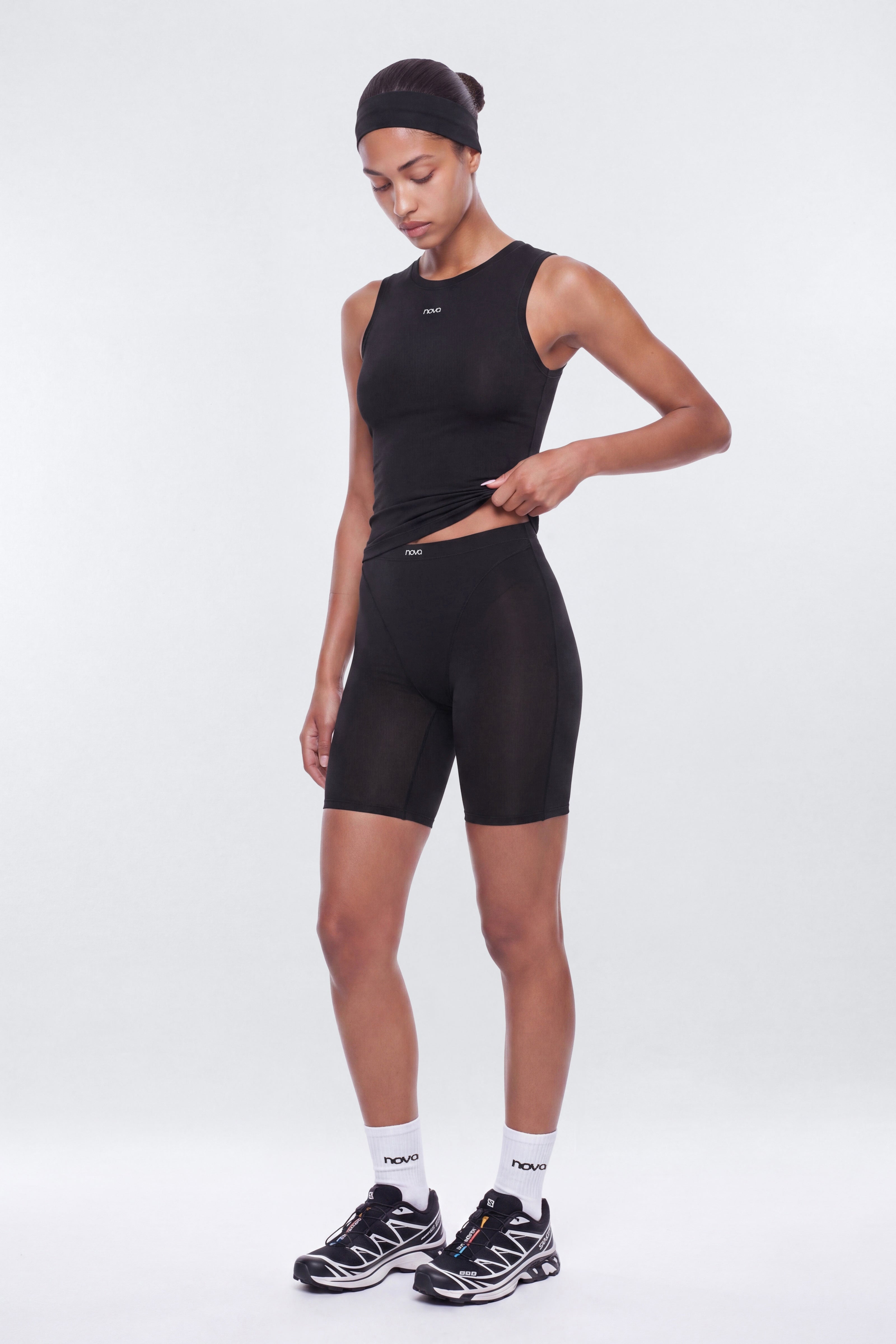 Active Sport Mesh 7″ Mid Rise V Panel Biker Short - Black