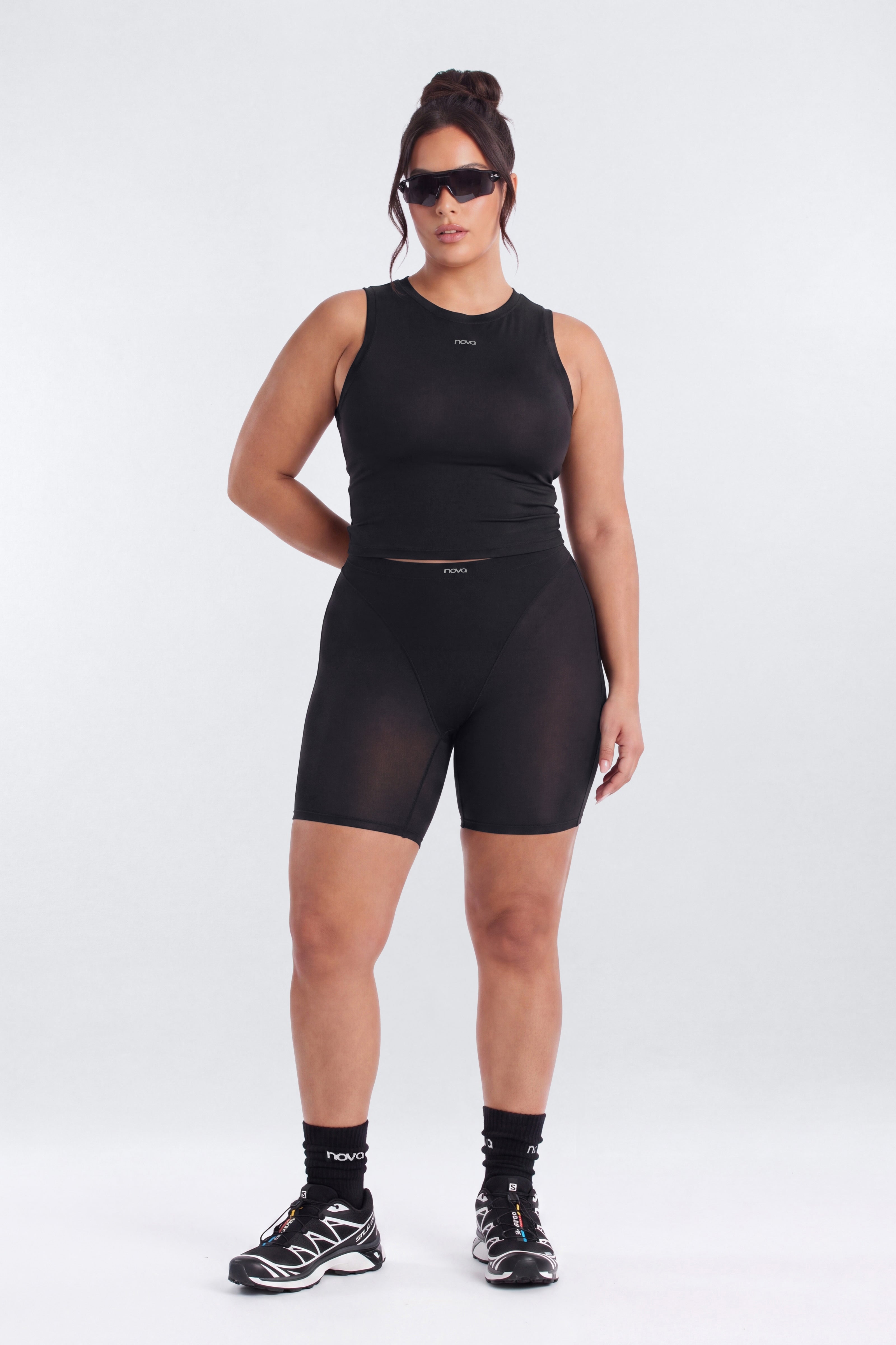 Active Sport Mesh 7″ Mid Rise V Panel Biker Short - Black