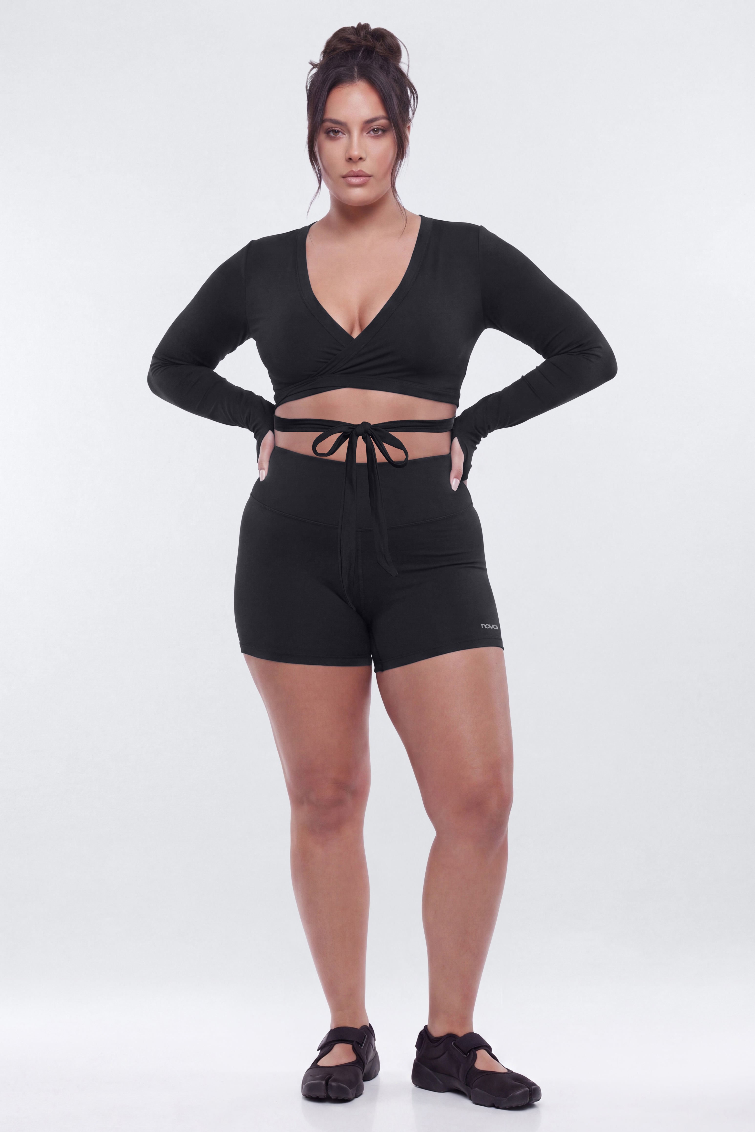 Active Sport Mesh Long Sleeve Wrap Top - Black