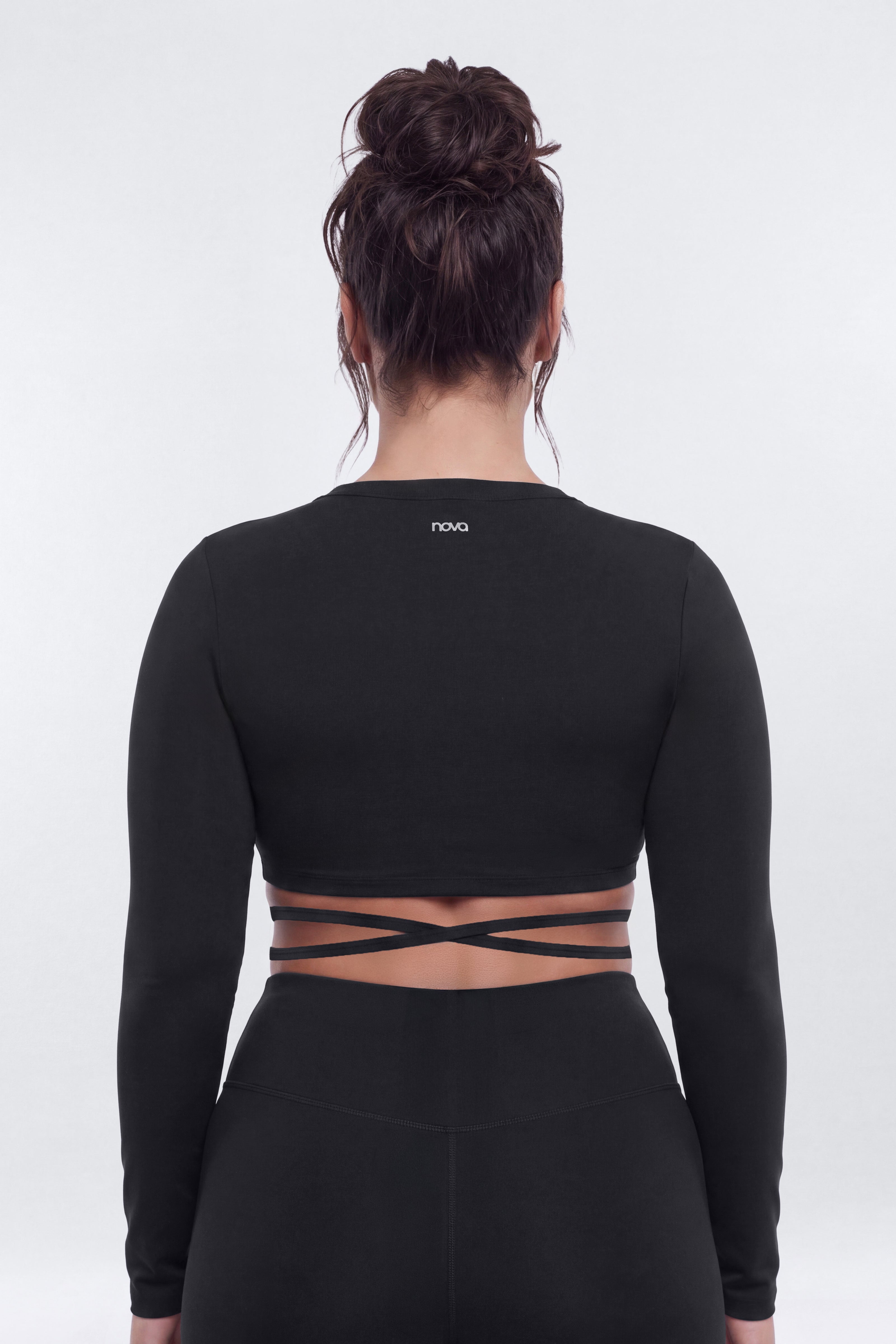 Active Sport Mesh Long Sleeve Wrap Top - Black