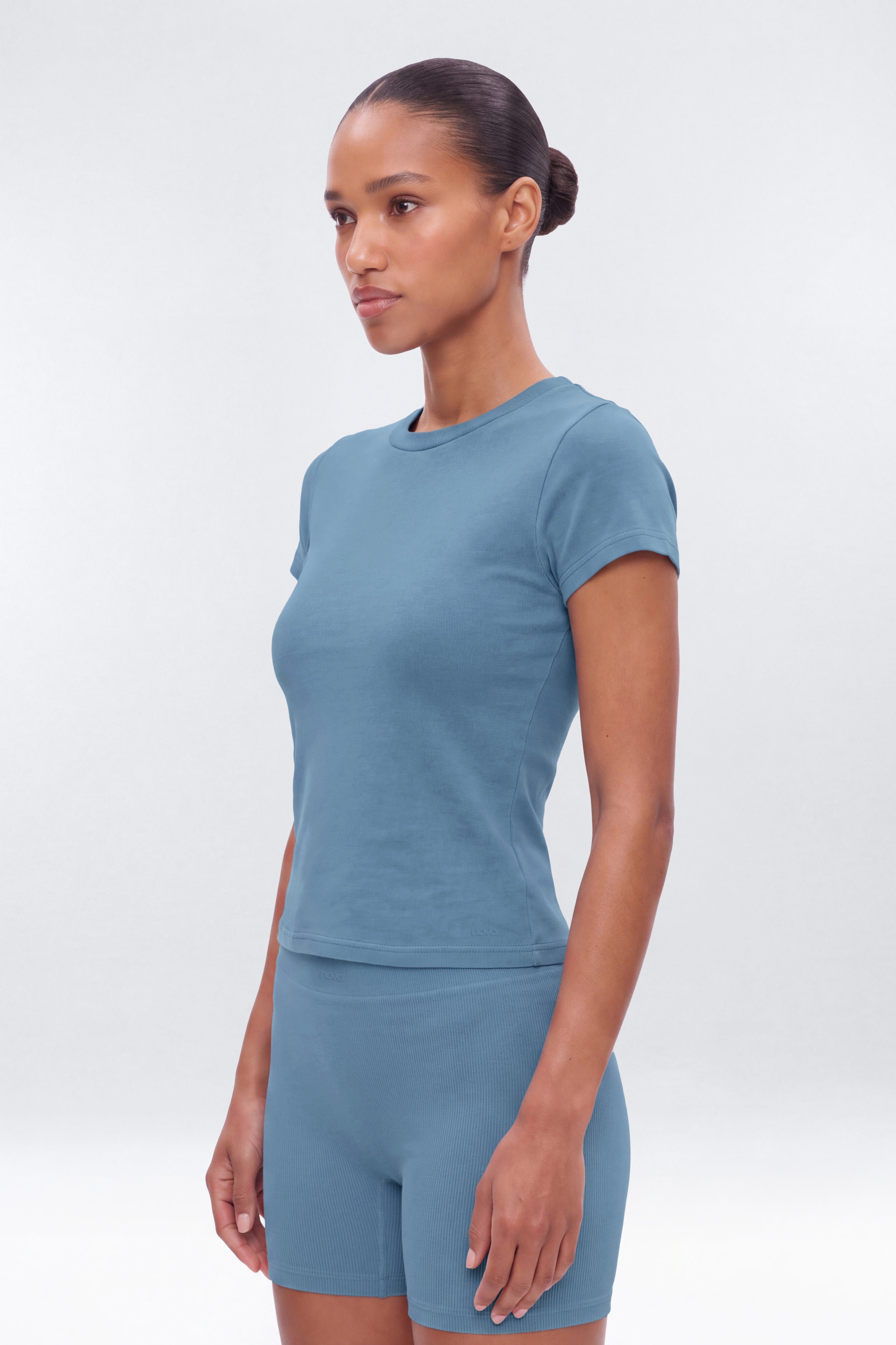 Cotton Jersey Short Sleeve T Shirt - Soft Indigo