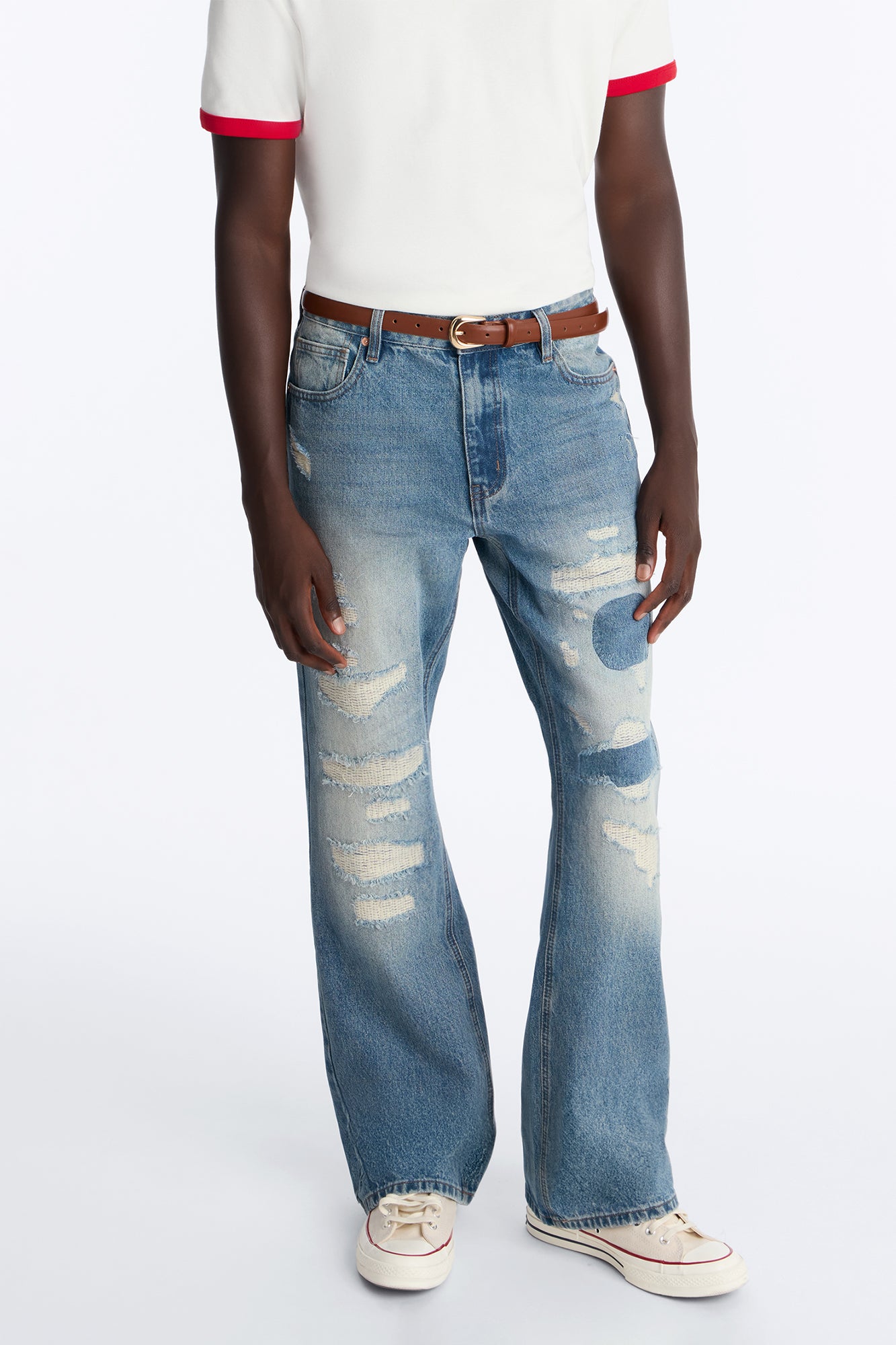 Straight Flare Distressed Jean - Light Blue Wash