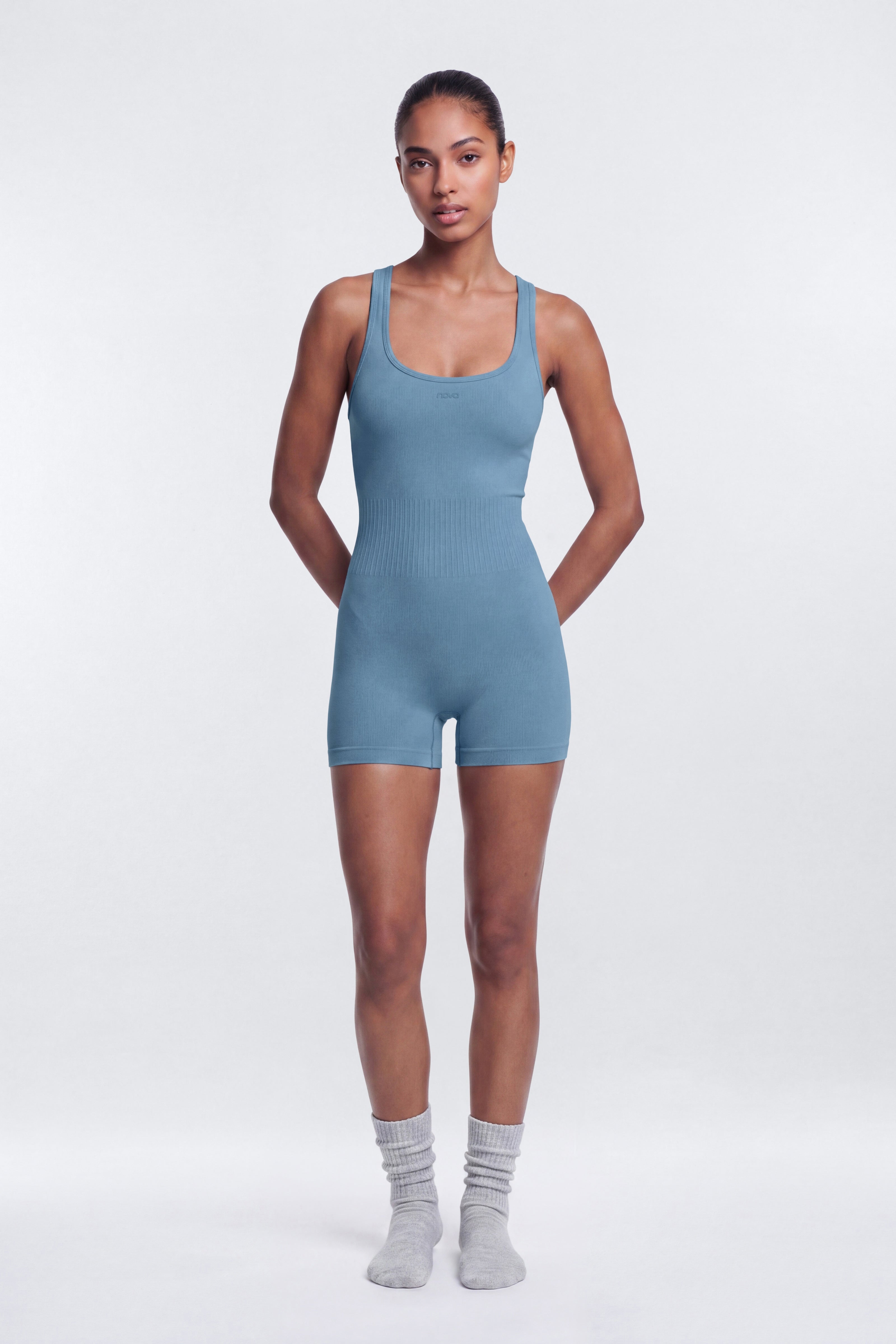 CottonFlex™ Low Back Sports Romper - Soft Indigo