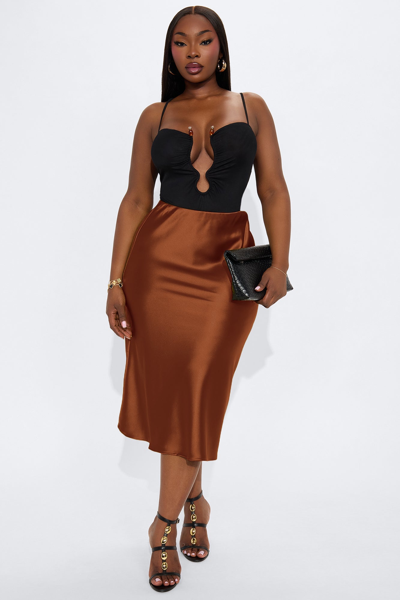 Girls Need Love Satin Midi Skirt - Spice